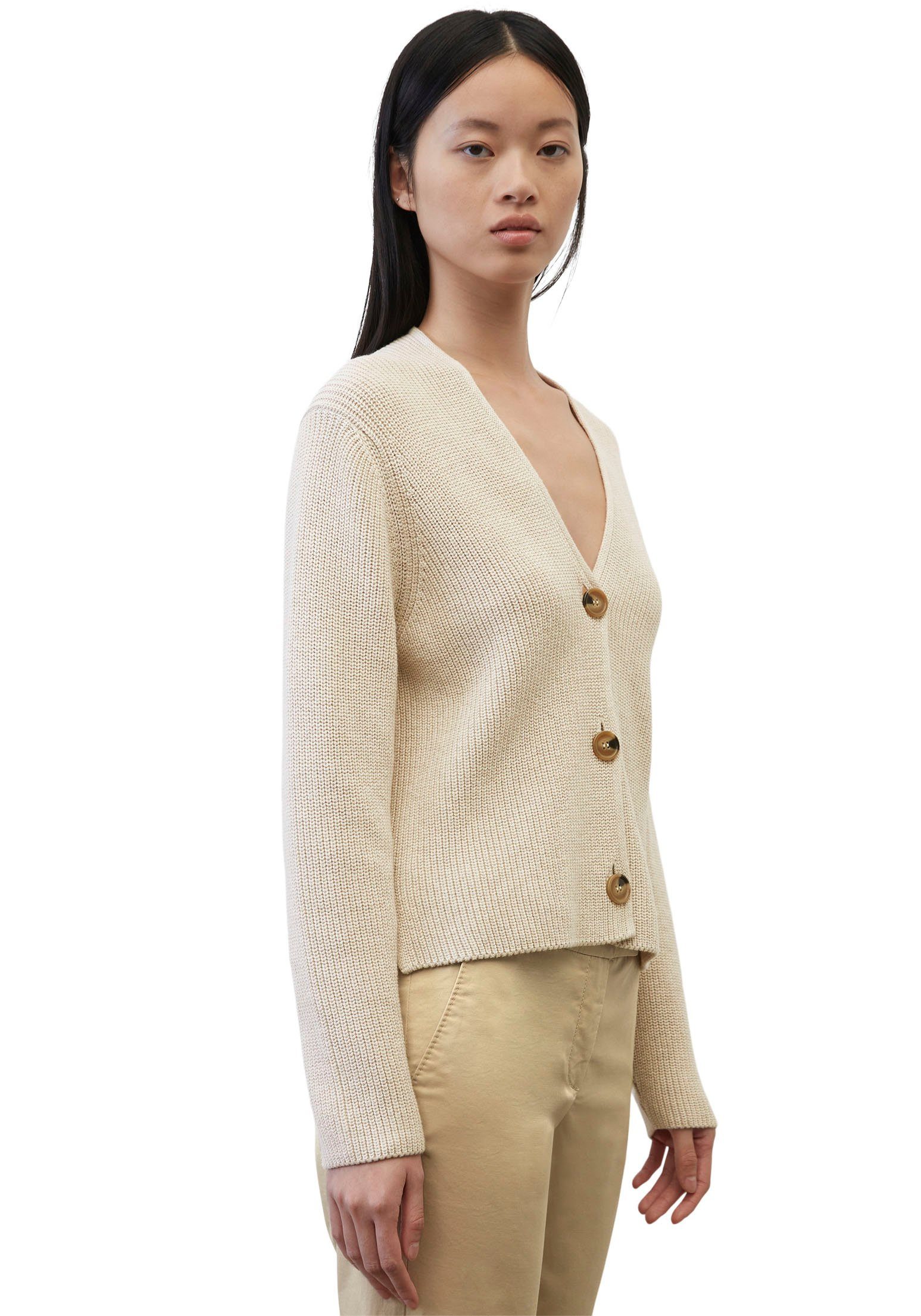 Marc O'Polo Strickjacke in kurzer, Form gerader meliert sand