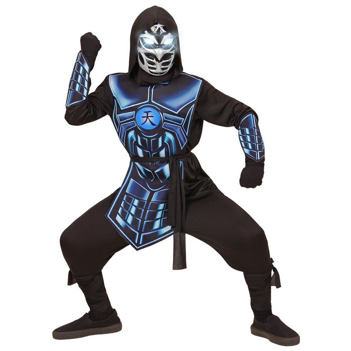 Widmann S.r.l. Kostüm Cyber Ninja Kostüm für Kinder - Schwarz Blau Leuchtend mit Sound