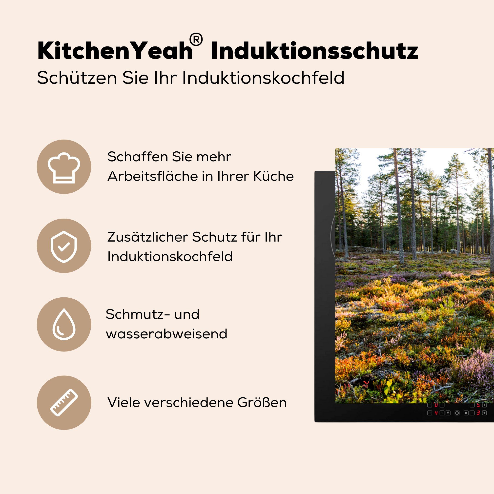MuchoWow Heidelandschaft, Herdblende-/Abdeckplatte 81x52 Vinyl, für Bäume cm, die Ceranfeldabdeckung küche, (1 tlg), in Induktionskochfeld Schutz einer