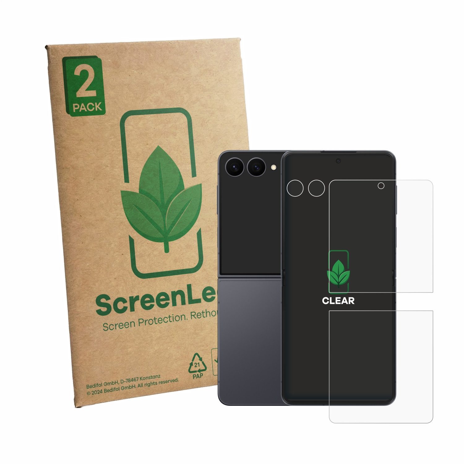 ScreenLeaf Displayschutzfolie Schutzfolie für Samsung Galaxy Z Flip 8 (Display+Kamera), 2 Stück, Displayschutz Schutz Folie Klar Transparent
