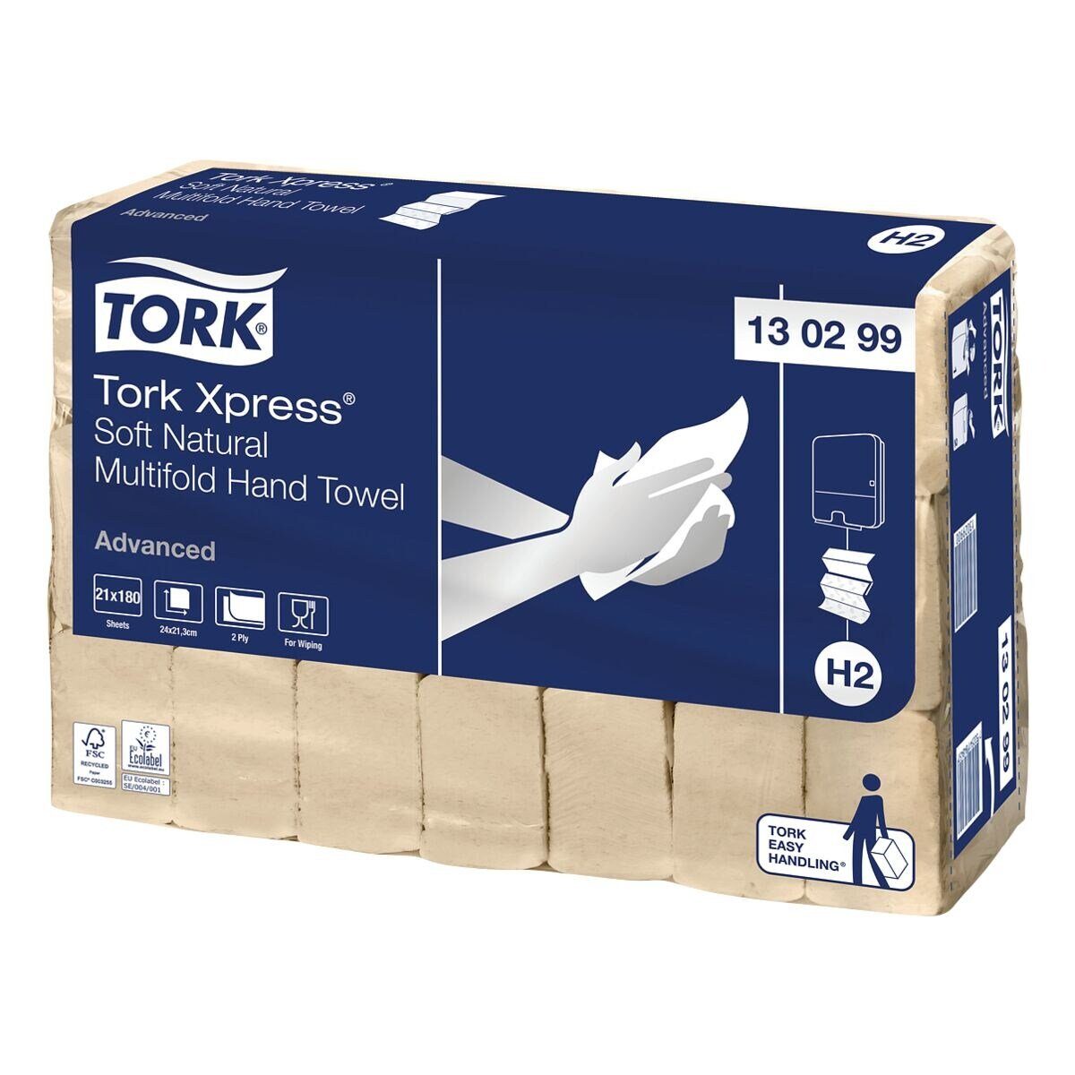 TORK Papierhandtuch Xpress® Soft Natural Advanced H2, 2-lagig, Recyclingfaser, Multifold, 21,3x24 cm, natur, 3780 Blatt
