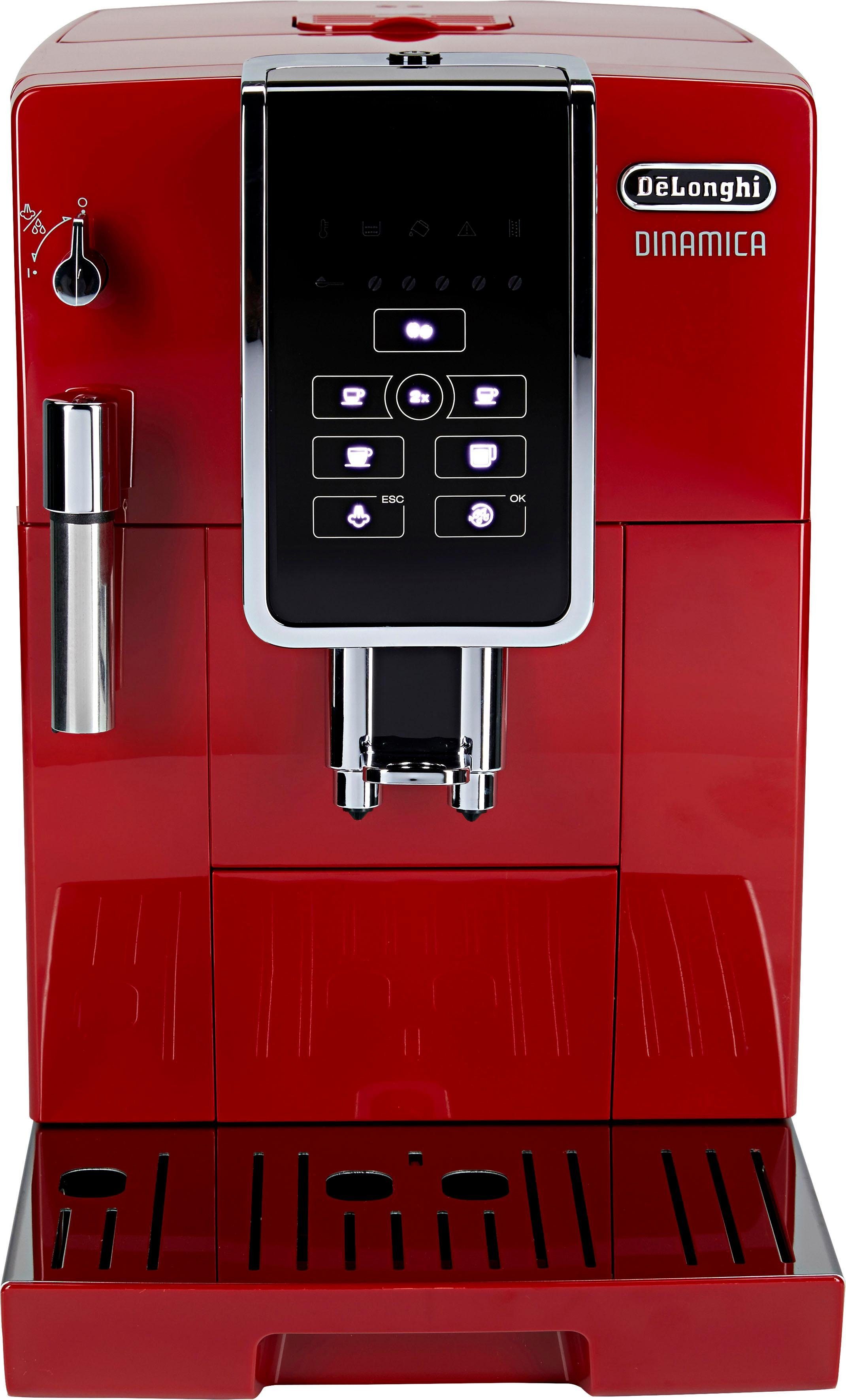 De'Longhi Kaffeevollautomat Dinamica ECAM 358.15.R, Sensor-Bedienfeld, Milchaufschäumdüse, 300 g Bohnenbehälter, automatische Reinigung