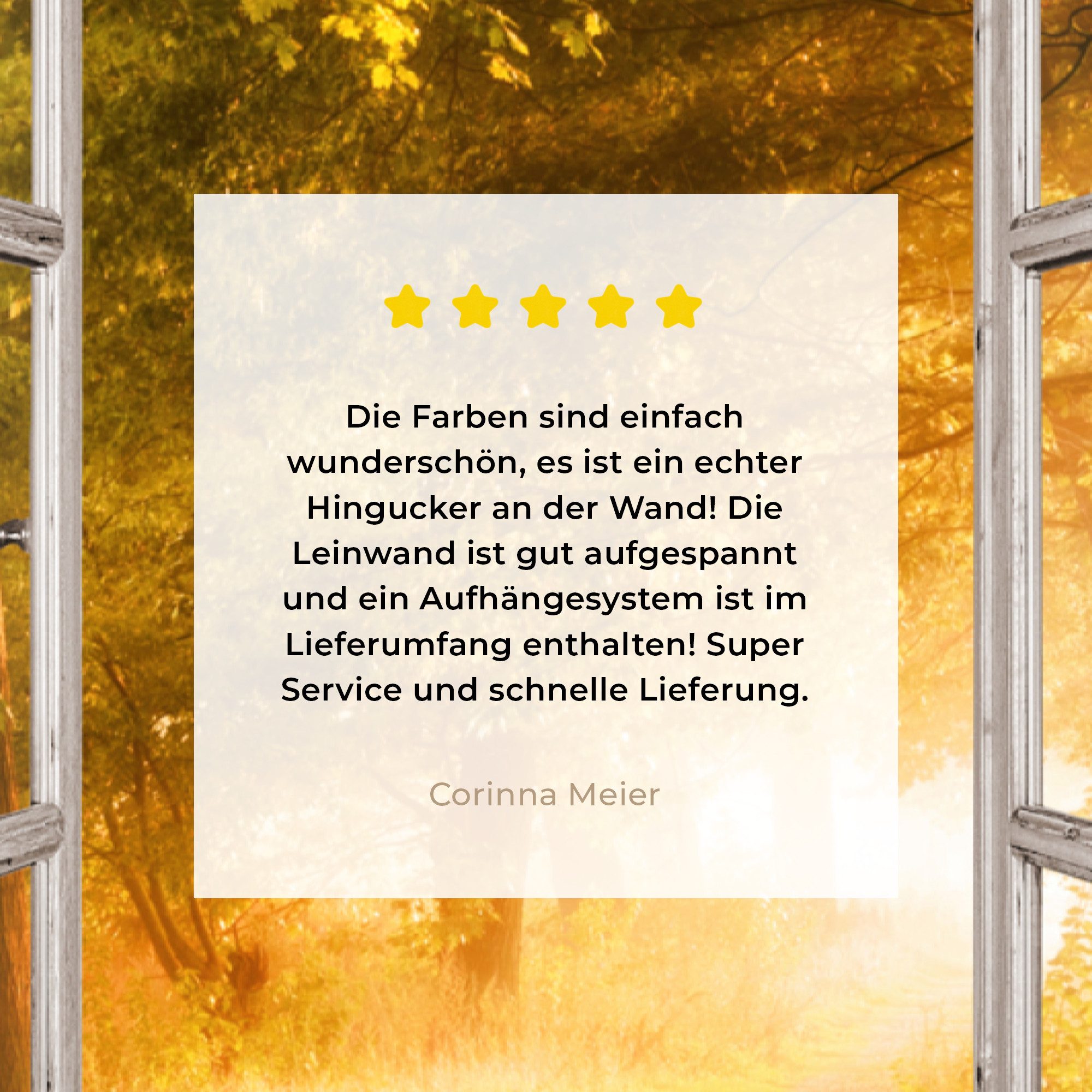 OneMillionCanvasses® Leinwandbild Wald - Bäume - Sonnenlicht - Herbst - Weg - Natur - Fensterblick, Fotodruck (1 St), Leinwand Canvas Wandbild, Wanddekoration 2 – Bild 5 von 5