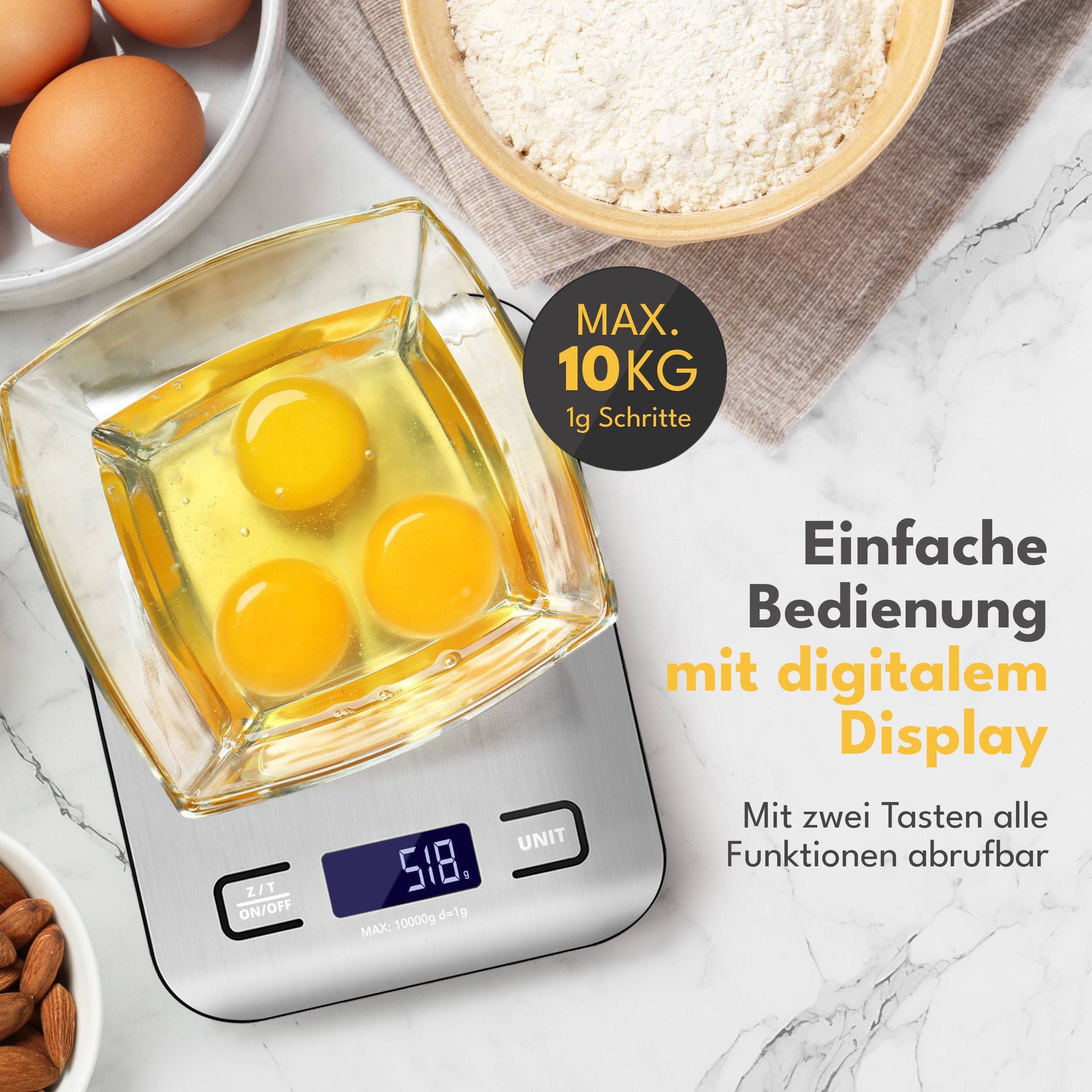Lebenlang Küchenwaage Digitale Küchenwaage - Präzise - Bis 10kg - Lebensmittelwaage
