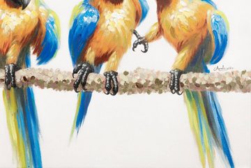 KUNSTLOFT Gemälde Parrot Party 100x70 cm, Leinwandbild 100% HANDGEMALT Wandbild Wohnzimmer