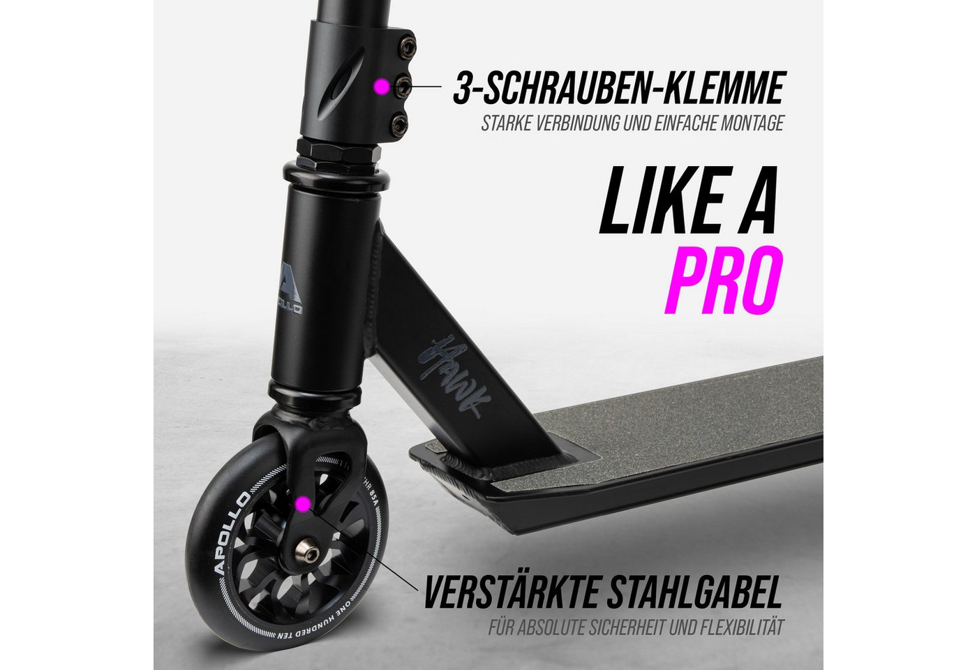 Thumbnail - Apollo Stuntscooter Hawk - Scooter für Erwachsene, Jugendliche und Kinder ab 6 Jahren, extra breite Trittfläche & stabil...