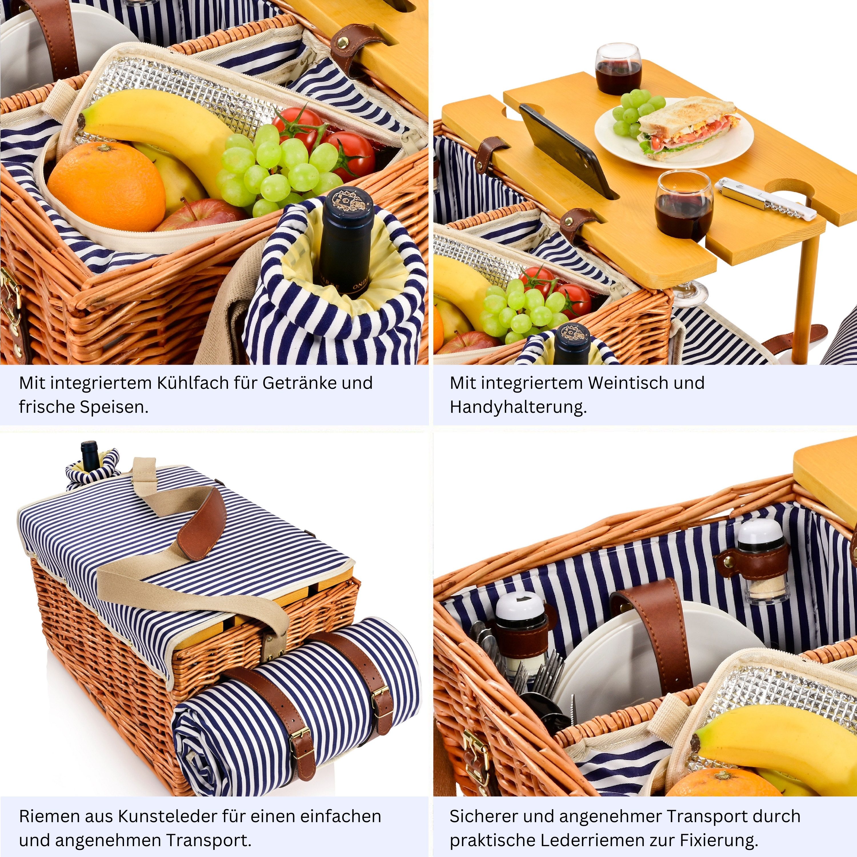 SÄNGER Picknickkorb Borkum (Set, 25 St., Picknickkorb), 4 Personen, integrierter Tisch & Kühltasche