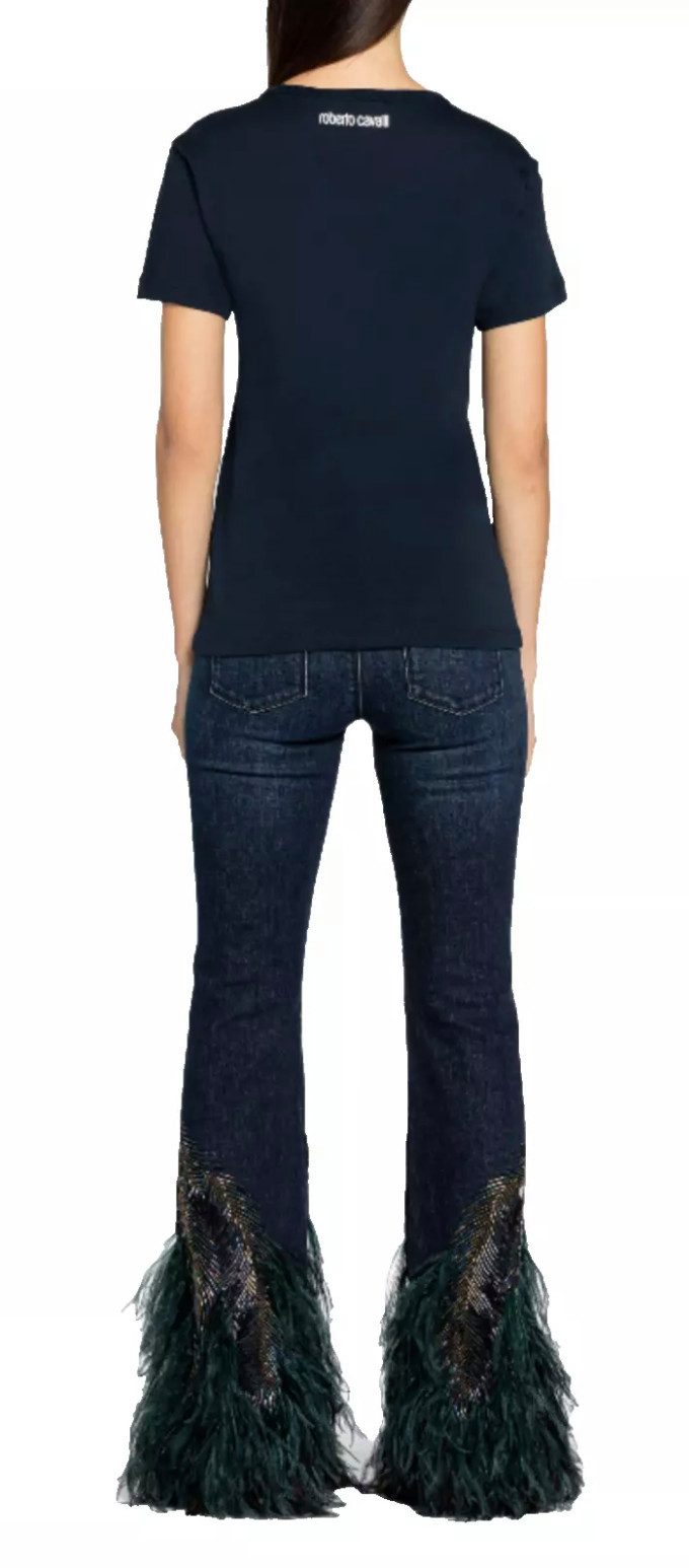 roberto cavalli T-Shirt Firenze Damen RC Monogram Print Logo Slim Fit Scoop-Neck-Ausschnitt und Slim Fit für eine moderne Passform