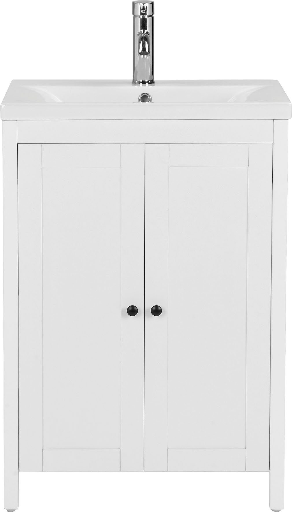 welltime Waschtisch Aalborg, Badmöbel im Landhaus-Stil, Breite 60cm, inkl. Waschbecken