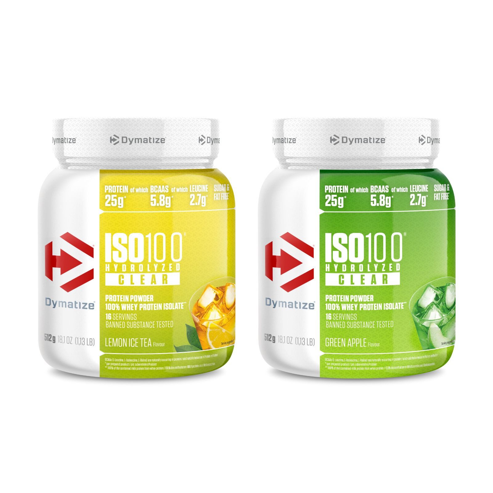 Dymatize 2er-Set ISO 100 Hydrolyzed Clear Whey Protein Lemon & Green Apple Pulver, 1024 g
