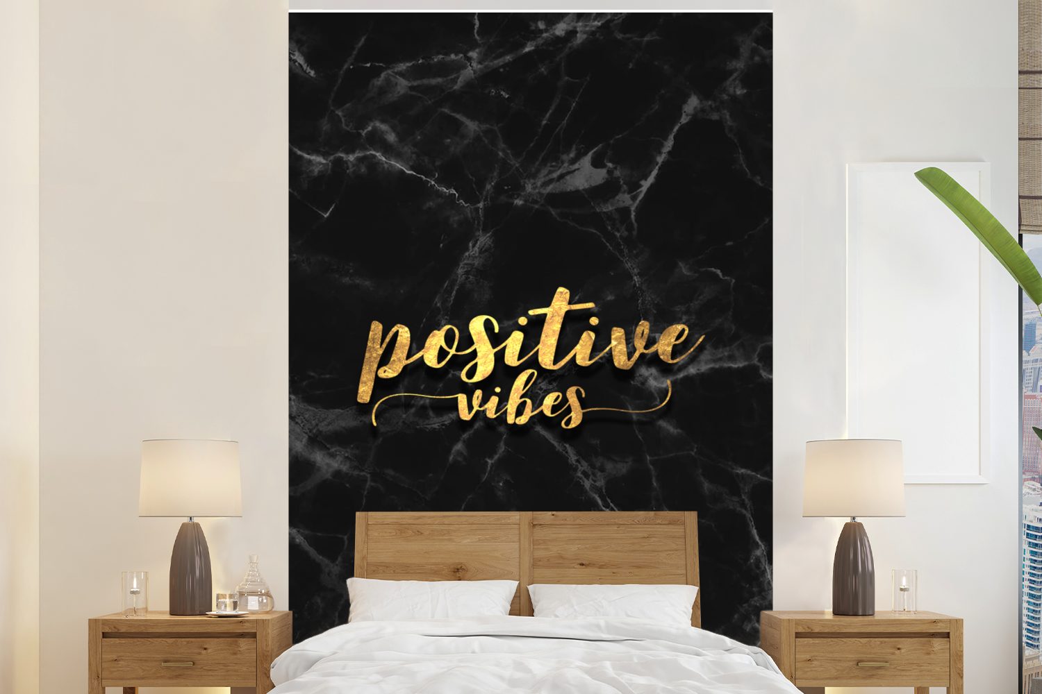 - (3 Tapete MuchoWow für Vinyl - Gold - bedruckt, Matt, Marmor, Wandtapete Montagefertig Positiv St), Zitat Fototapete Wohnzimmer,