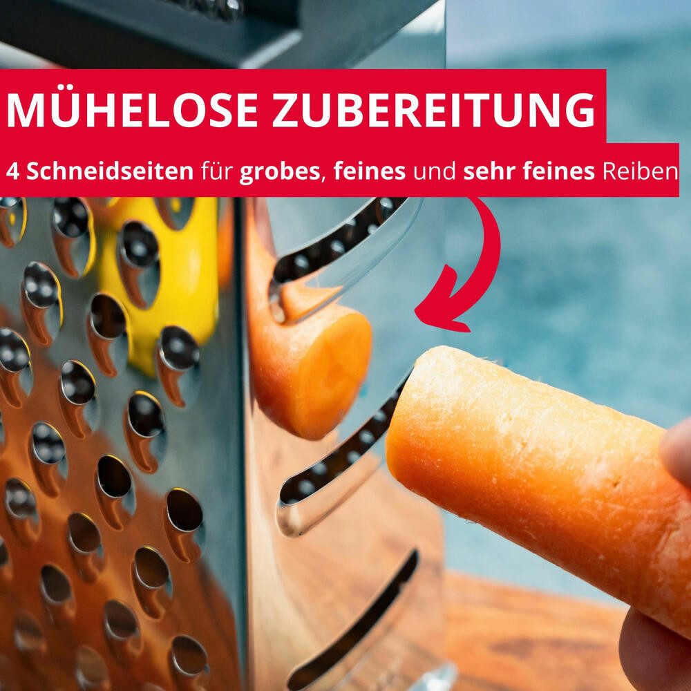 WESTMARK Multireibe mit Auffangbehälter, 4 Schneid-/Reibeflächen, Höhe: 25 cm, Edelstahl, PP, rostfrei, spülmaschinengeeginet, BPA-frei