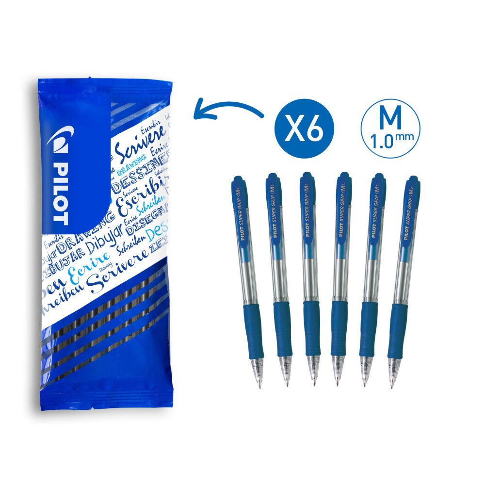 Gelschreiber Pilot Super Grip Einziehbarer Kugelschreiber - Mittel - Blau - 6 Stück