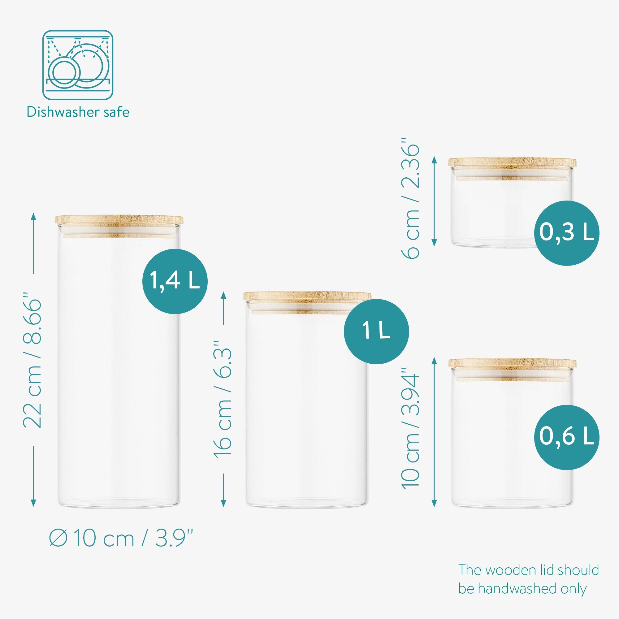 Set aus (4-tlg) Vorratsdosen Lunchbox Behälter Navaris Bambus 4-teilig, - Deckel Glas Borosilikatglas, mit