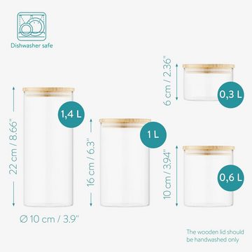 Navaris Lunchbox Behälter mit Deckel aus Bambus - Glas Vorratsdosen Set 4-teilig, Borosilikatglas, (4-tlg)