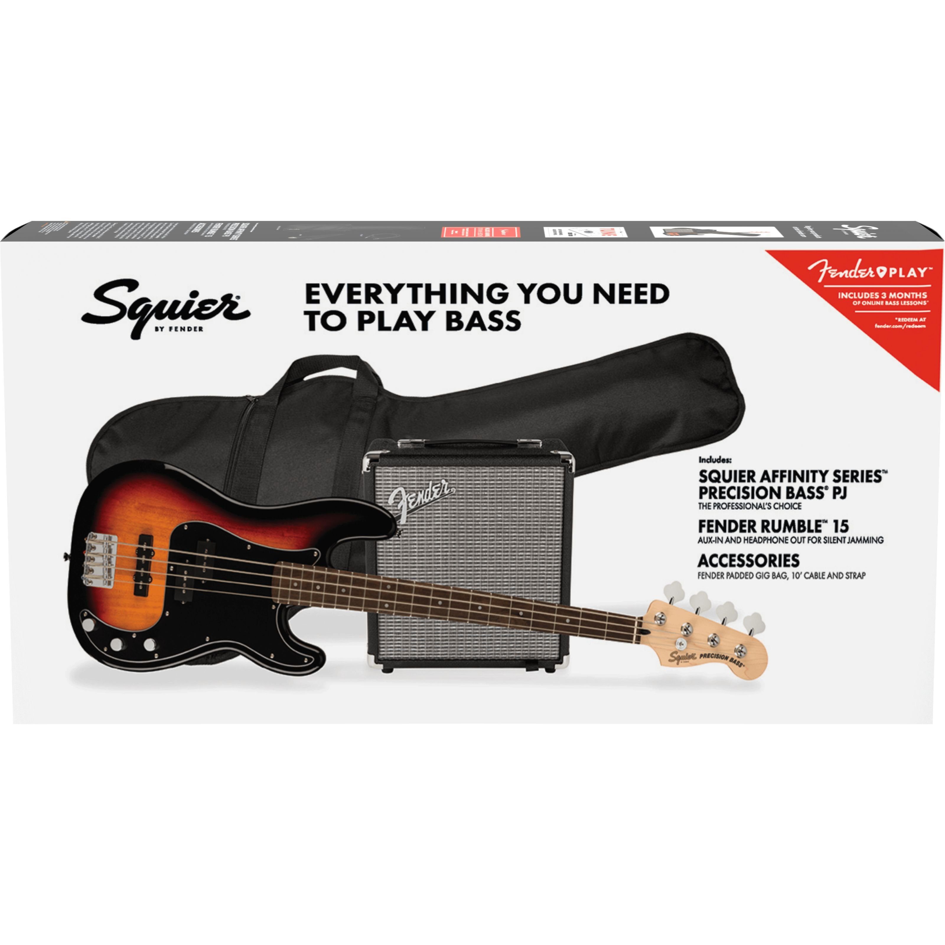 Squier Spielzeug-Musikinstrument, Affinity Series Pack Precision Sunburst PJ - LRL S E-Bass 3-Color Bass