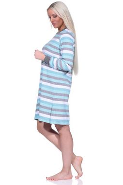 Normann Nachthemd Damen Frottee Nachthemd langarm mit Bündchen in Blockstreifenoptik