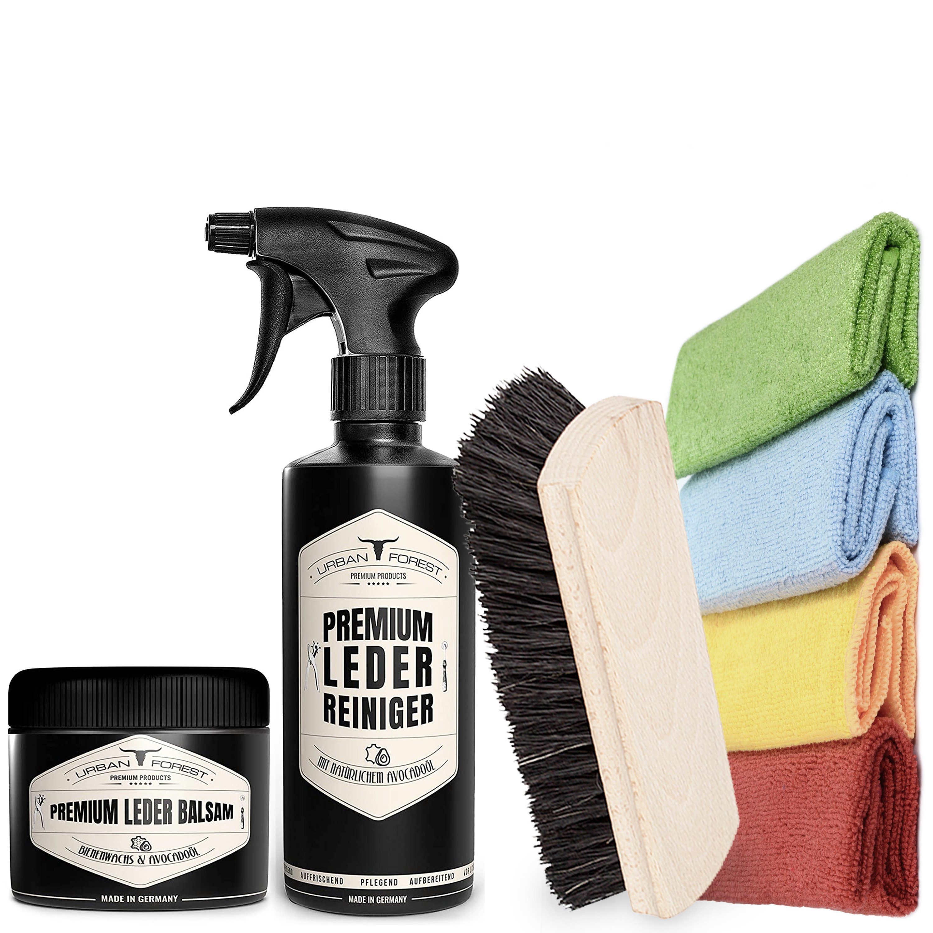 Lederreiniger 500ml +Leder Balsam +4 Mikrofasertücher +Polsterbürste Lederpflegeset