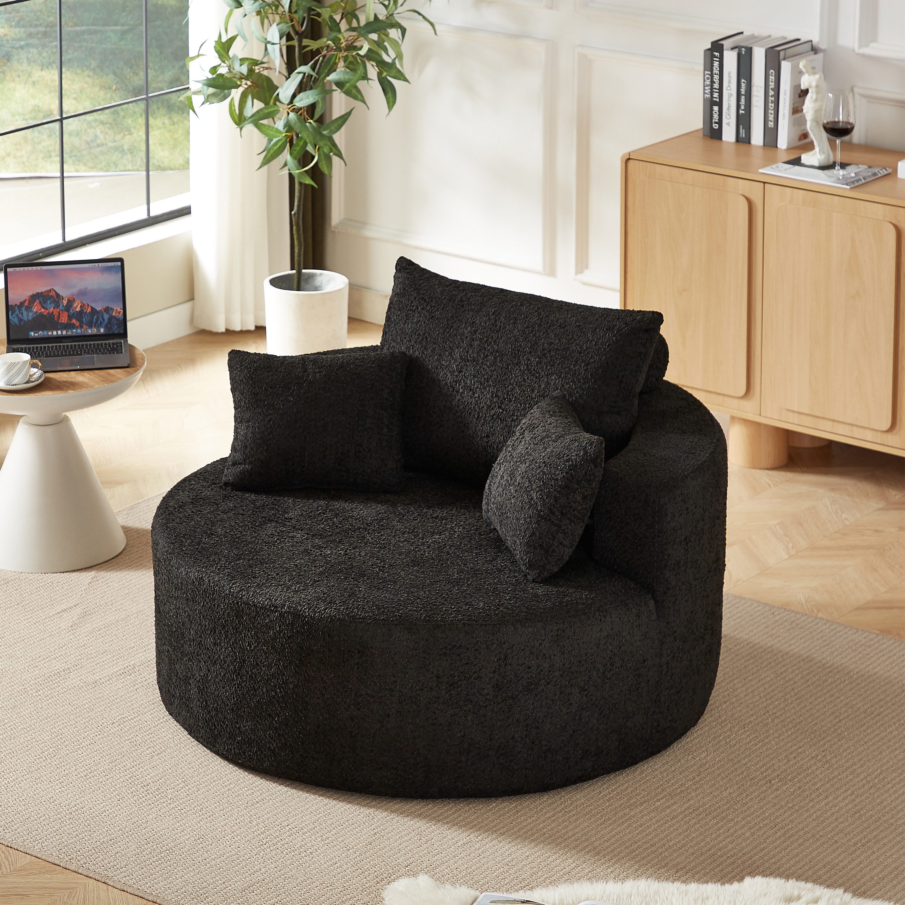 REDOM Relaxsessel für Wohnzimmer, Schlafzimmer, Lounge und Vorführraum (Chenille-Schaumstoff-Einzelsessel mit flauschigem Design, 1-St., 127*127*85), mit Relaxfunktion
