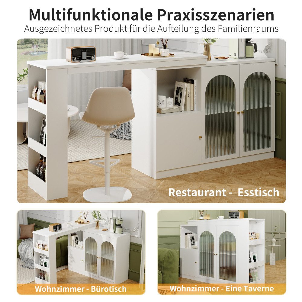 BBWL Barschrank Um 360° drehbarer Bartisch 120x40x97 cm aus MDF (moderner Ess- und Barschrank mit Glastüren, vielseitiger Aufbewahrungsschrank für Küche, Wohnzi – Bild 5 von 5