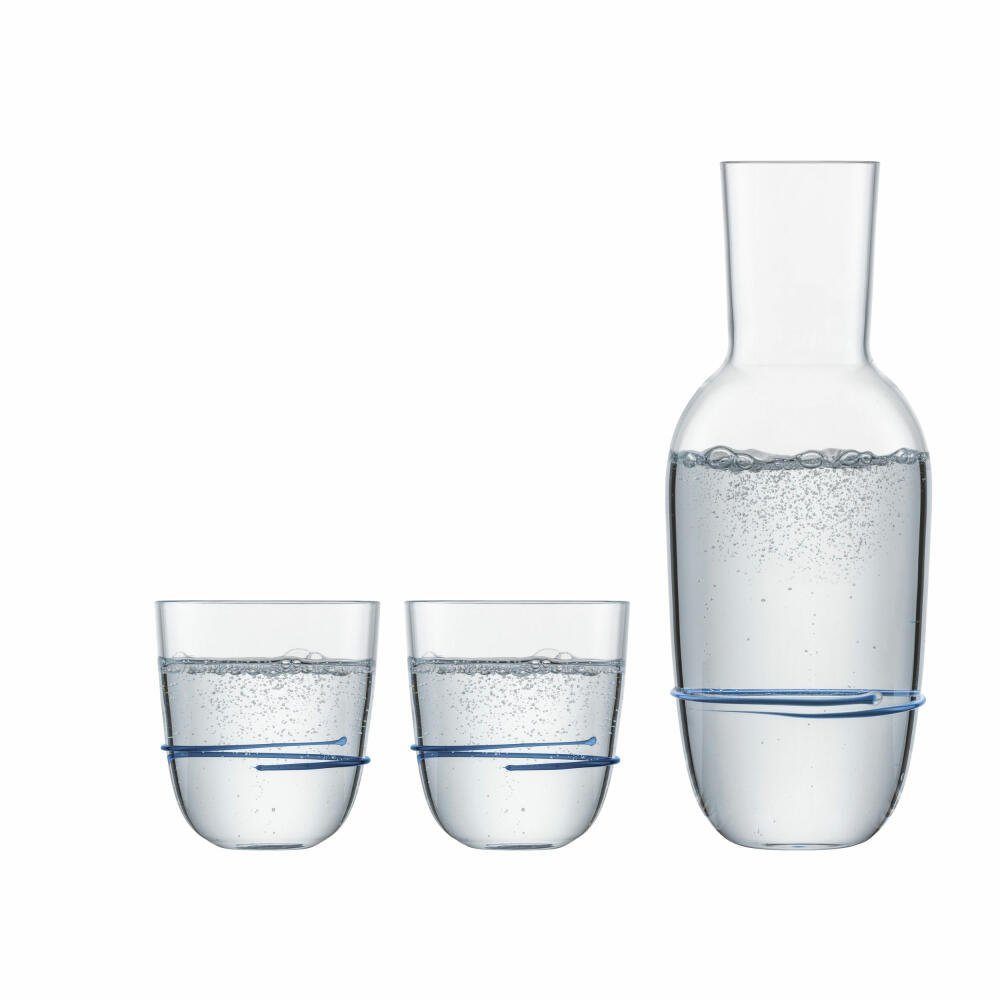 Zwiesel Glas Gläser-Set Aura Blau, 3-tlg., Glas, Karaffe mit 2 Bechern
