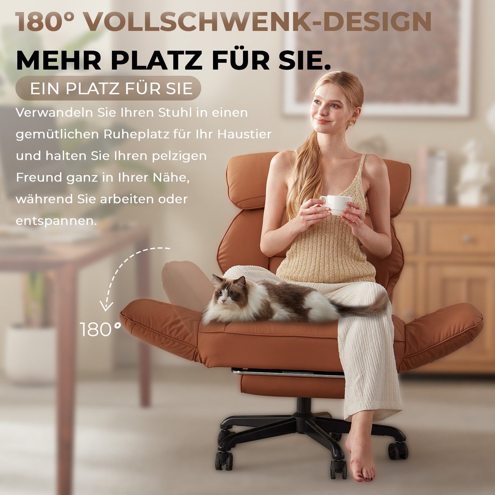 Dowinx Drehstuhl Bürostuhl mit Schwenkbaren Armlehnen (Packung), Schreibtischstuhl mit Taschenfederkern-Sitz und Fußstütze