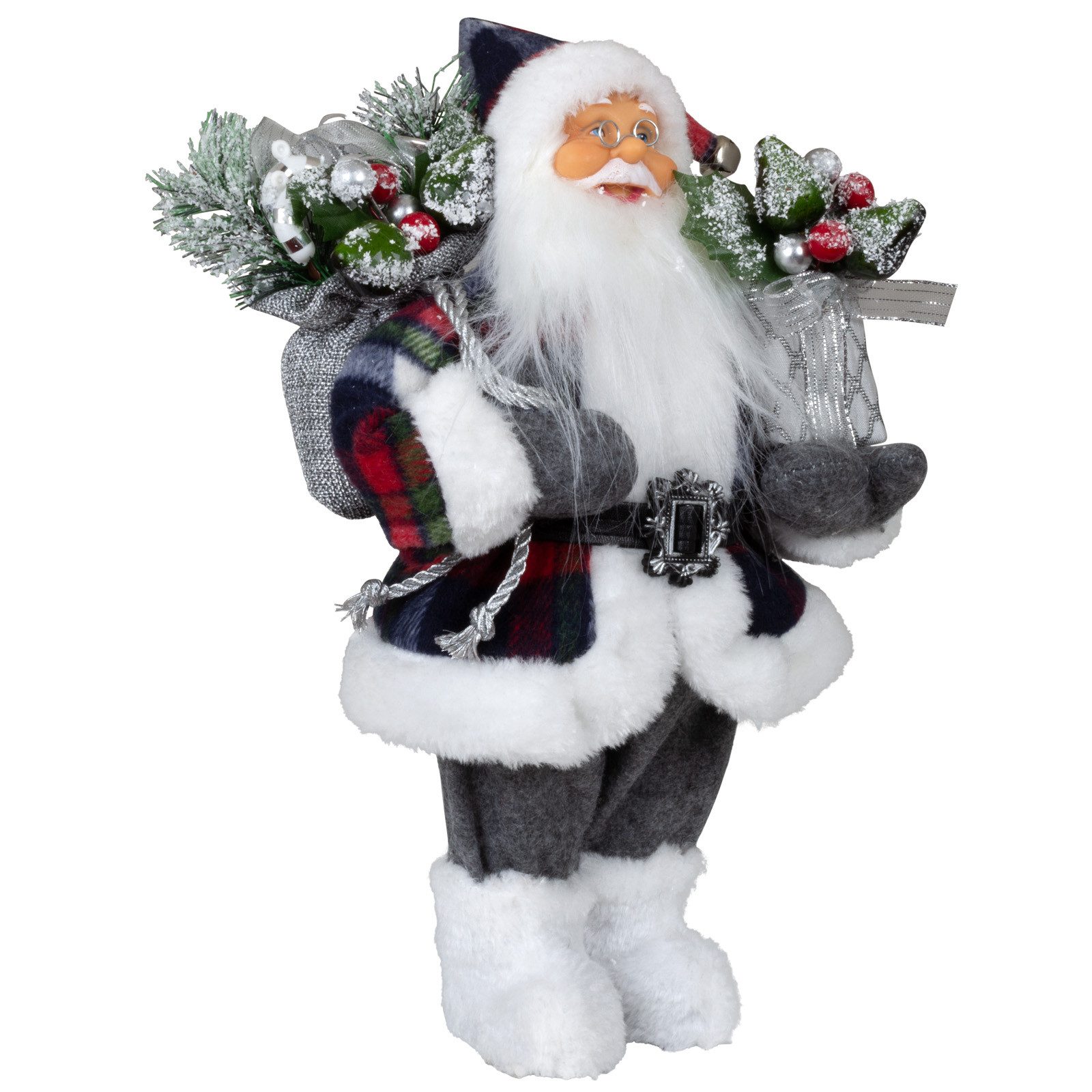 Christmas Paradise Weihnachtsmann Benny, 3 Größen (30-60cm) (Deko Figur, 1 St., stehend), rot-grau, kariert