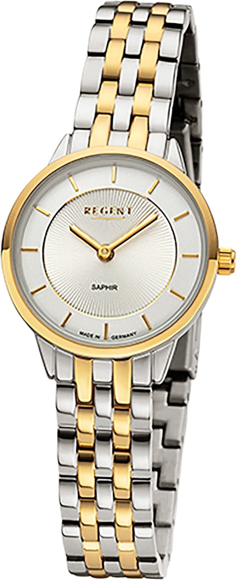 Regent Quarzuhr Regent Damen Armbanduhr Analoganzeige, (Analoguhr), Damen Armbanduhr rund, klein (ca. 27mm), Metallbandarmband