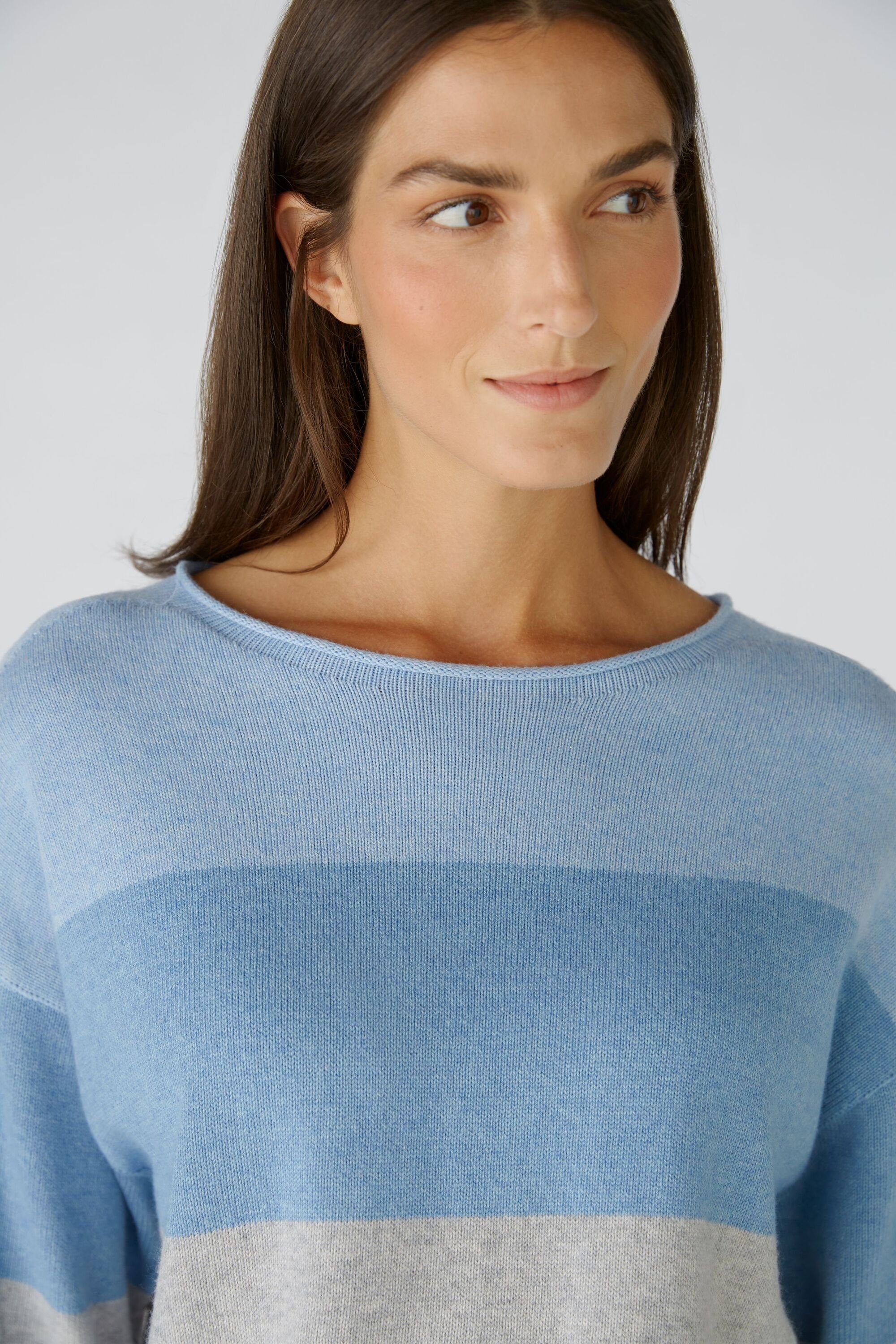 Oui Strickpullover Pullover blue Baumwolle mit grey lt und Viskose