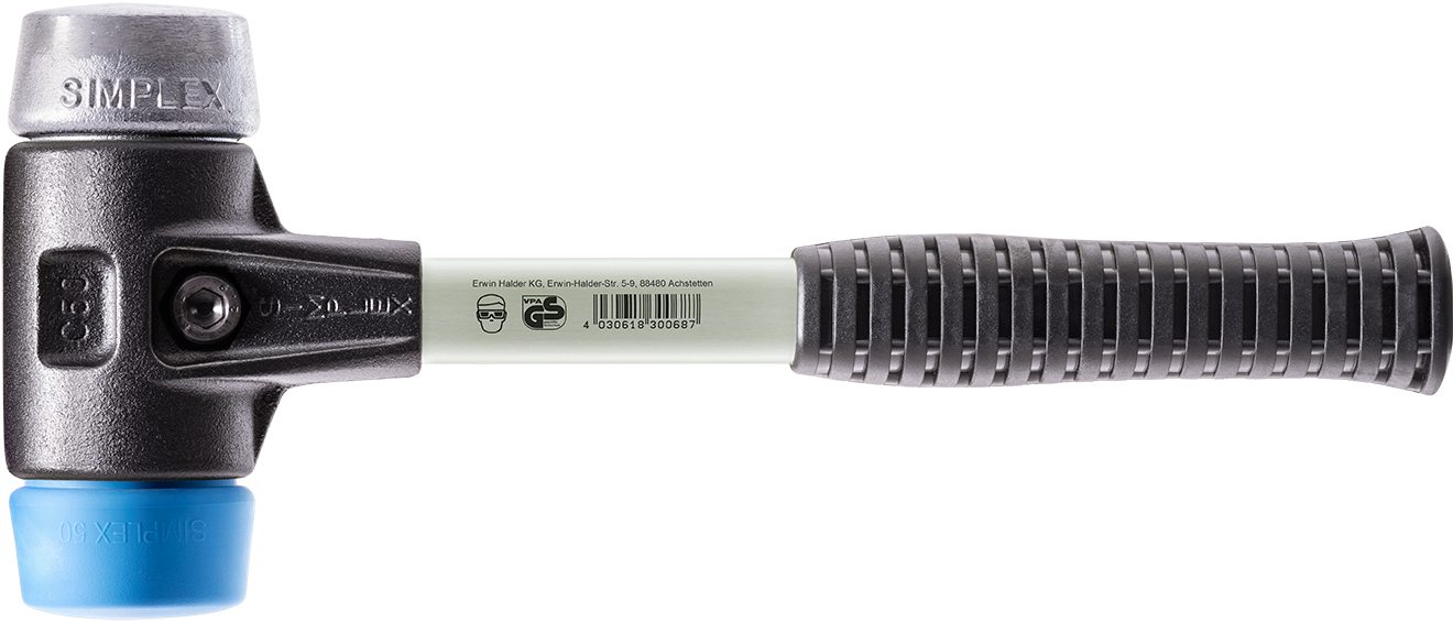 Halder KG Hammer SIMPLEX-Schonhämmer, mit verstärktem Stahlgussgehäuse und Fiberglasstiel Ø=50 mm 3719.050