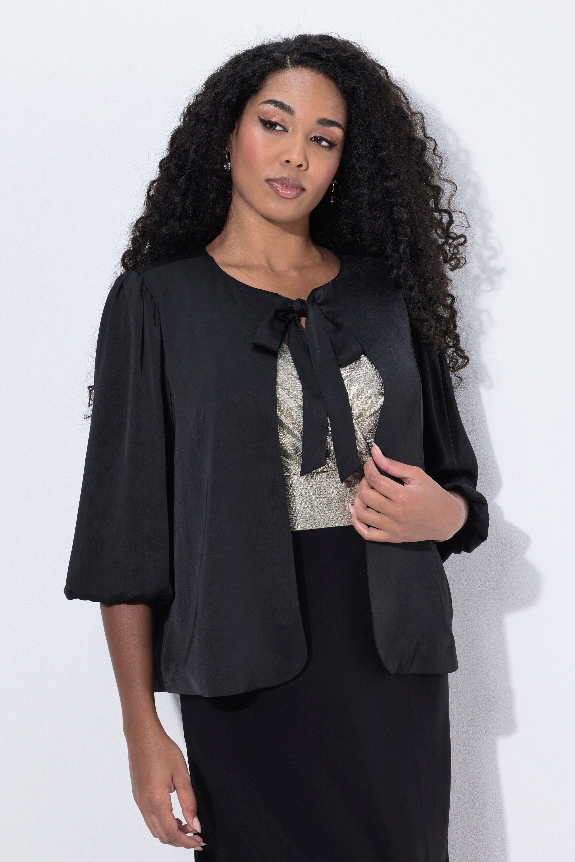 Ulla Popken Sommerjacke Jacke kurz Schleife Rundhals weiter 3/4-Arm günstig online kaufen