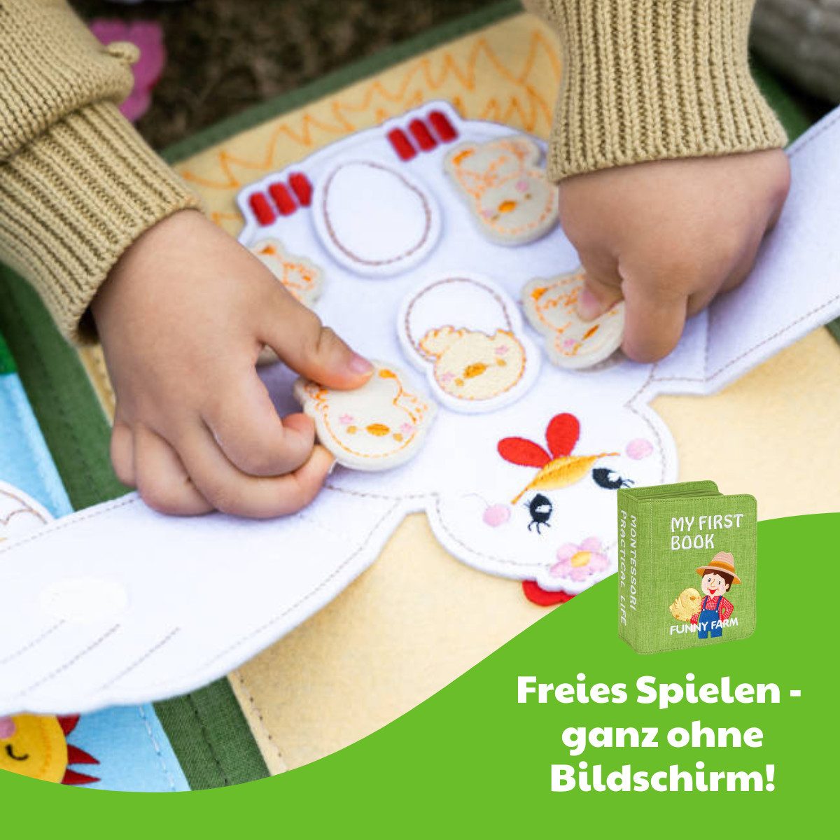 My First Book Lernspielzeug Montessori Quiet Book, Busy Farm, Sensorik, Set inkl. Rucksack, Busy Book, Beschäftigung ab 1 Jahr, Reisespielzeug, Geschenk