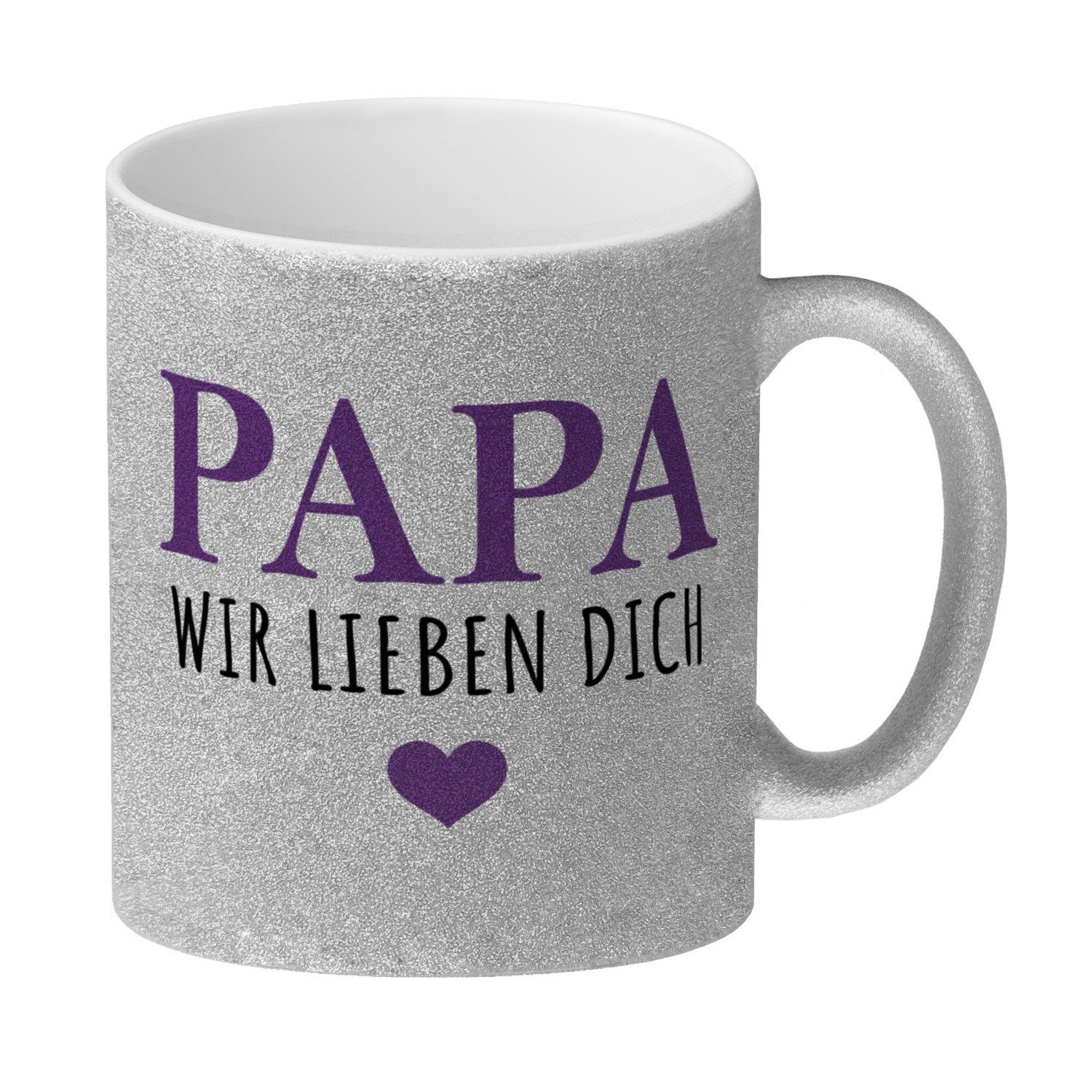 speecheese Tasse Papa wir lieben dich GlitzerKaffeebecher in lila mit Herz