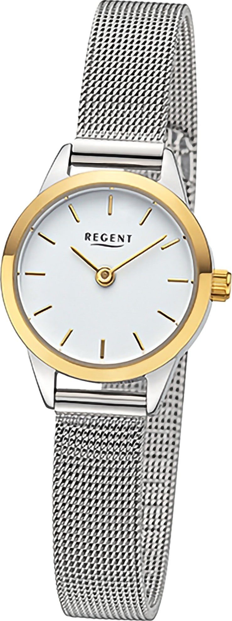 Regent Quarzuhr Regent Damen Armbanduhr Analog, Damenuhr Metallarmband silber, rundes Gehäuse, extra groß (ca. 23mm)