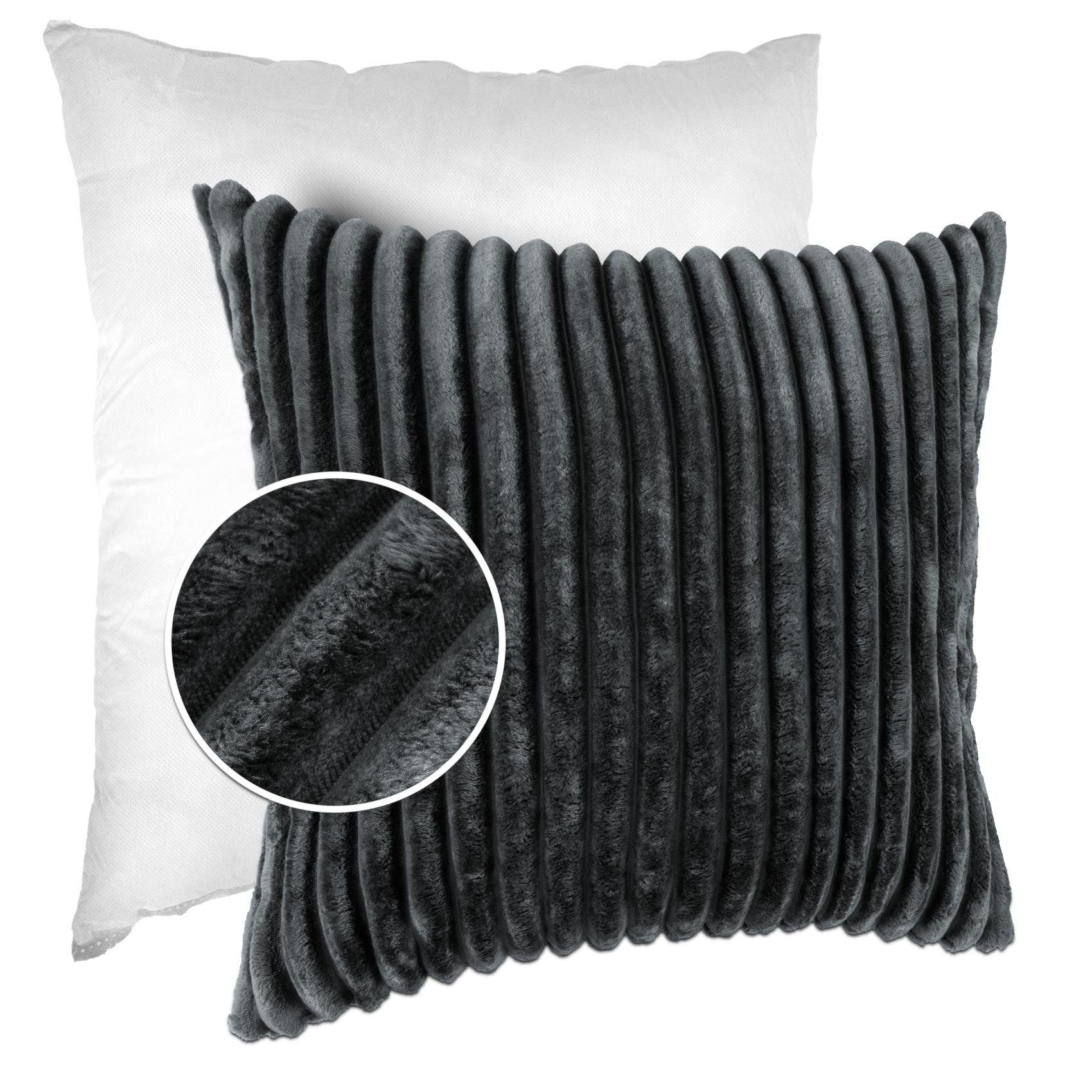 Kisska Dekokissen LILLI BIG CORD Velour Ambiente dekorieren, Kissenüberzug mit Füllung BIG-Cord UNI 40x40cm Einfarbig Grau
