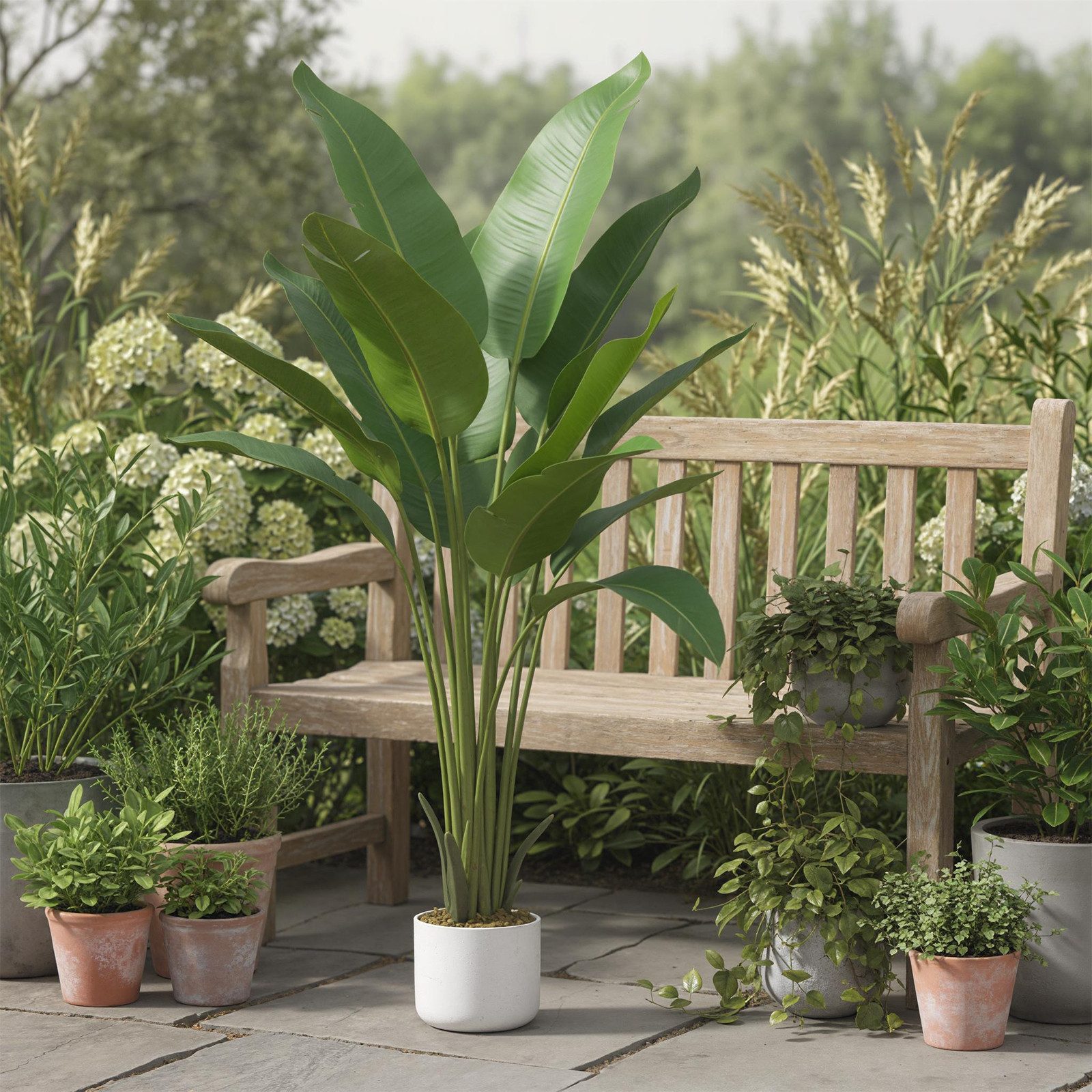 Kunstpflanze Bananenbaum mit Topf Groß Kunstpalme Kunstbaum für Schlafzimmer Büro, GarveeMore, Höhe 120 cm, Höhe 115cm / 120cm – Bild 4 von 5