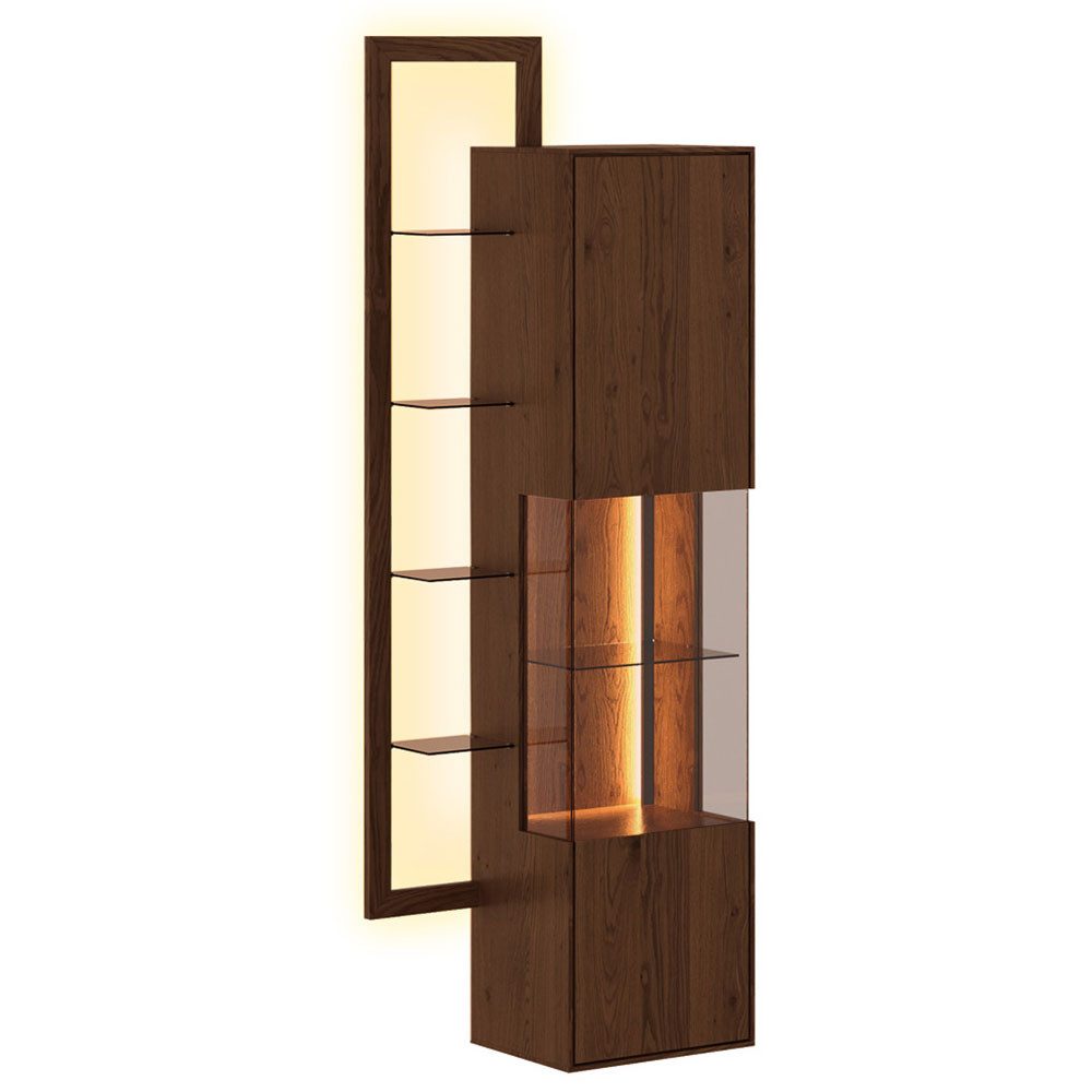 Feldmann-Wohnen Vitrine Collodi (1-türig, mit Einlegeböden, mit Glaseinsatz, 1-St., Massivholz, geölte Oberfläche) 73x37x175cm 1-türig Wildeiche Tabak