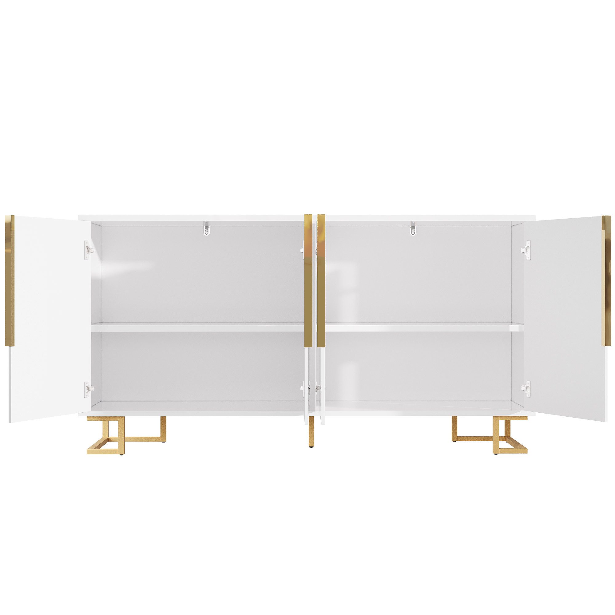 Flieks Sideboard mit 4 Türen Weiß/Schwarz (B152/T40/H75 cm, 1 St., Schrank für Wohnzimmer, Schlafzimmer und Esszimmer), Mehrzweckschrank Kommode mit verstellbare Fußpolstern