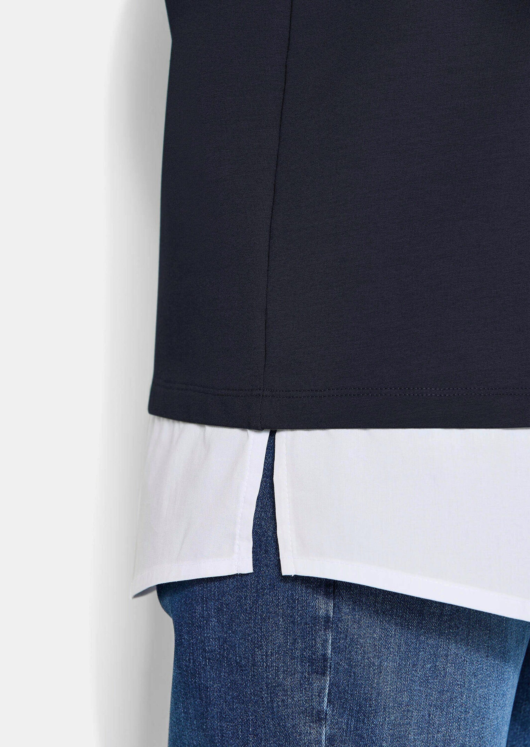 GOLDNER Longshirt Elegantes 2-in-1 Business-Oberteil Langarm-Shirt mit Hemdkragen und Hemdsaum, hüftumspielend, Baumwolle