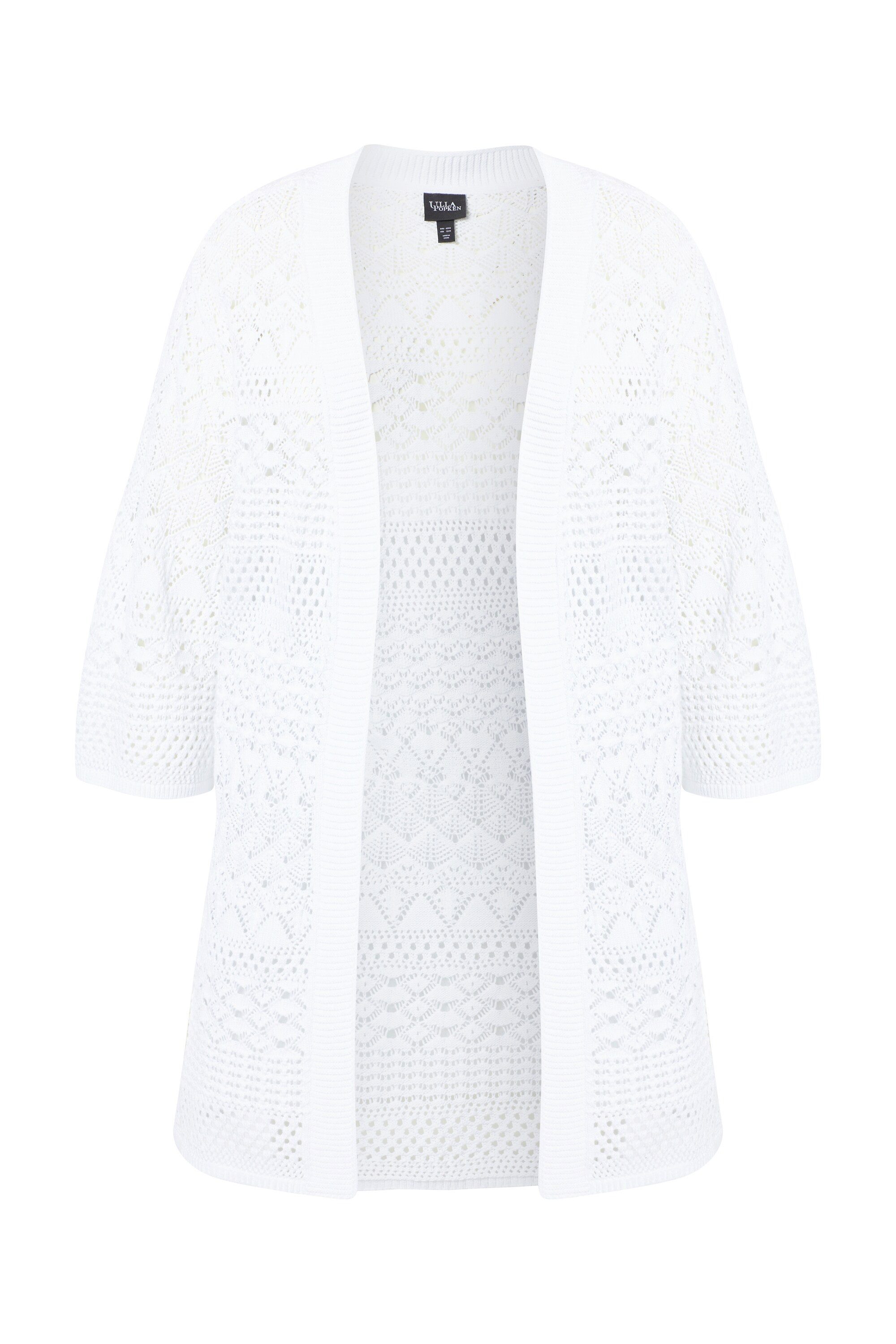 Ulla Popken Strickjacke Long-Strickjacke Ajourstrick offene Form 3/4-Arm