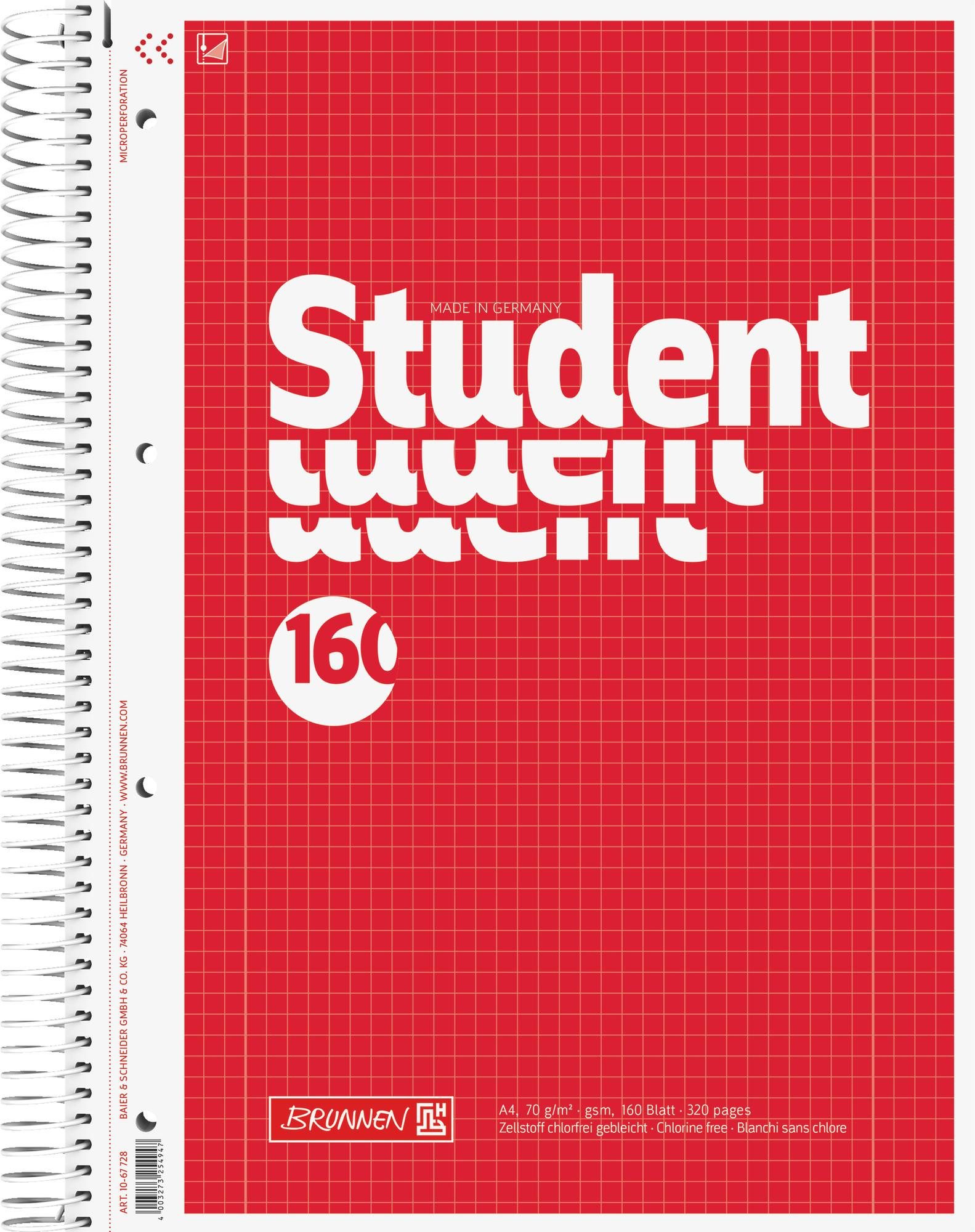 Baier & Schneider Collegeblock Collegeblock Student A4 160 Blatt kariert rot