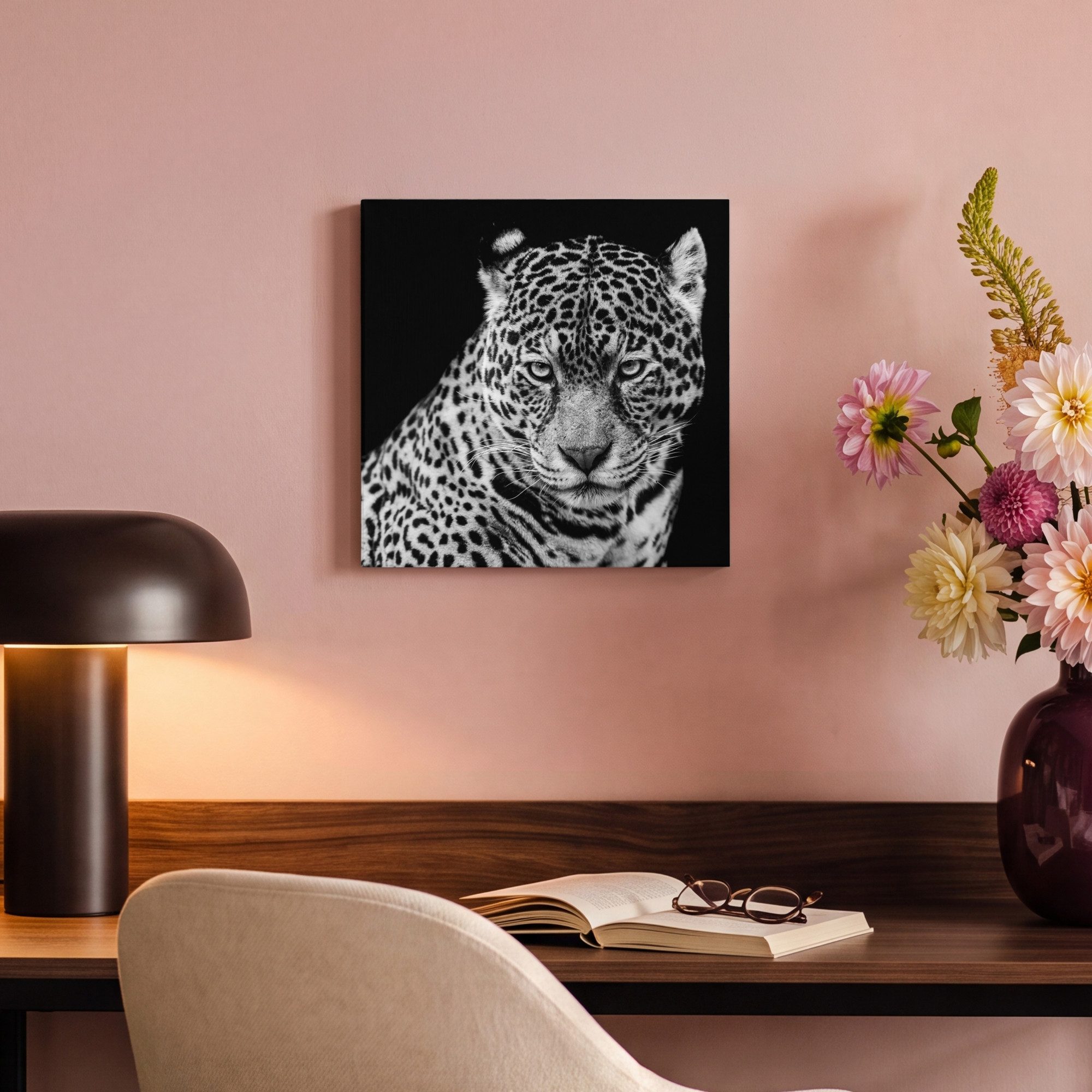 OneMillionCanvasses® Leinwandbild Leopard - Tiere - Schwarz - Weiß - Porträt, Fotodruck (1 St), Leinwand Bilder Klein, Wand Dekoration Aesthetic 30x20 cm – Bild 4 von 5