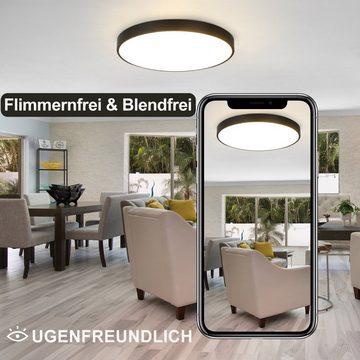 ZMH LED Deckenleuchte Stufenlos IP44 ∅37 X 2.5 cm, Dimmbar, LED fest integriert, warmweiß-kaltweiß, Schwarz