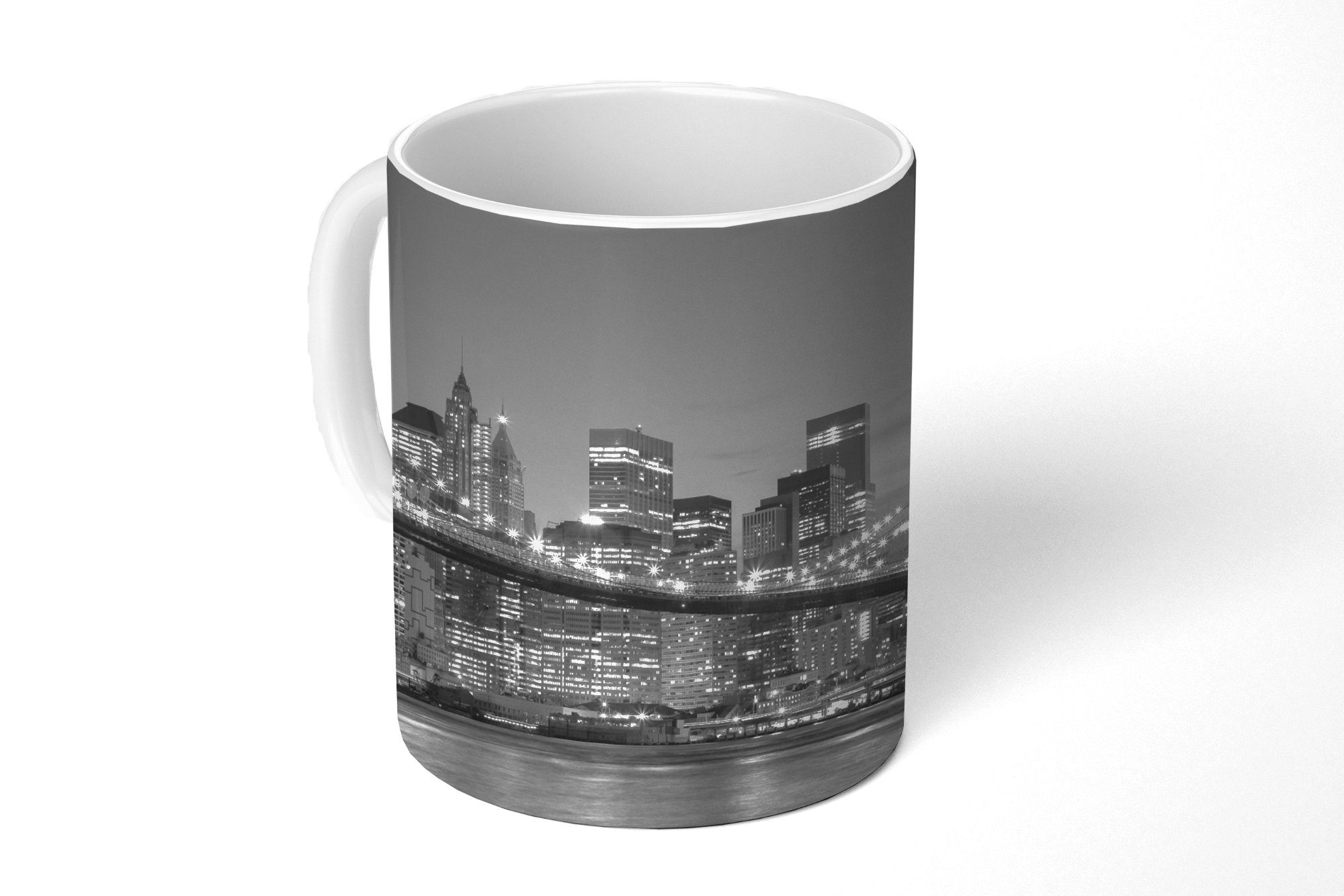 MuchoWow Tasse New York - Brooklyn-Brücke - Schwarz - Weiß, Keramik, Kaffeetassen, Teetasse, Becher, Teetasse, Geschenk