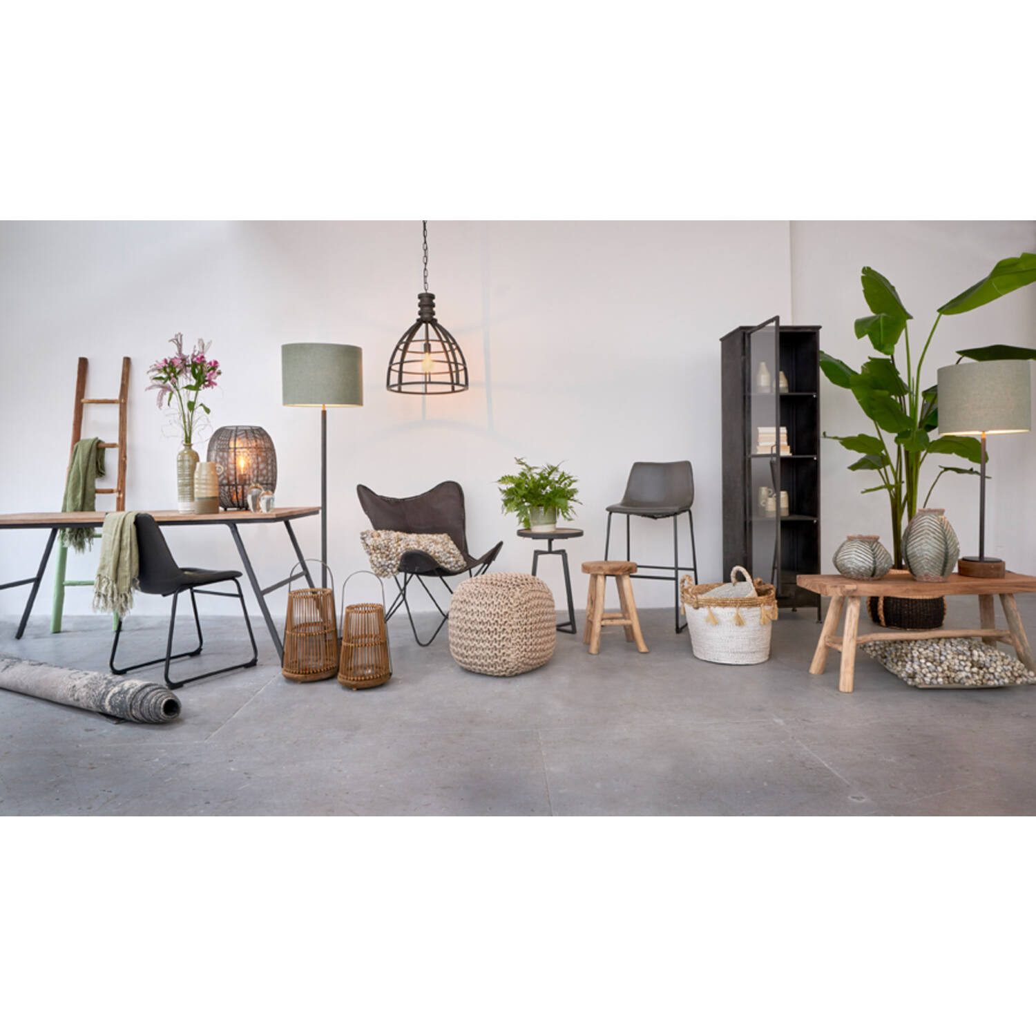 Light & Living Barhocker Barhocker Barstuhl JEDDO Light & Living 47x46x99 cm Leder Grau Schwarz