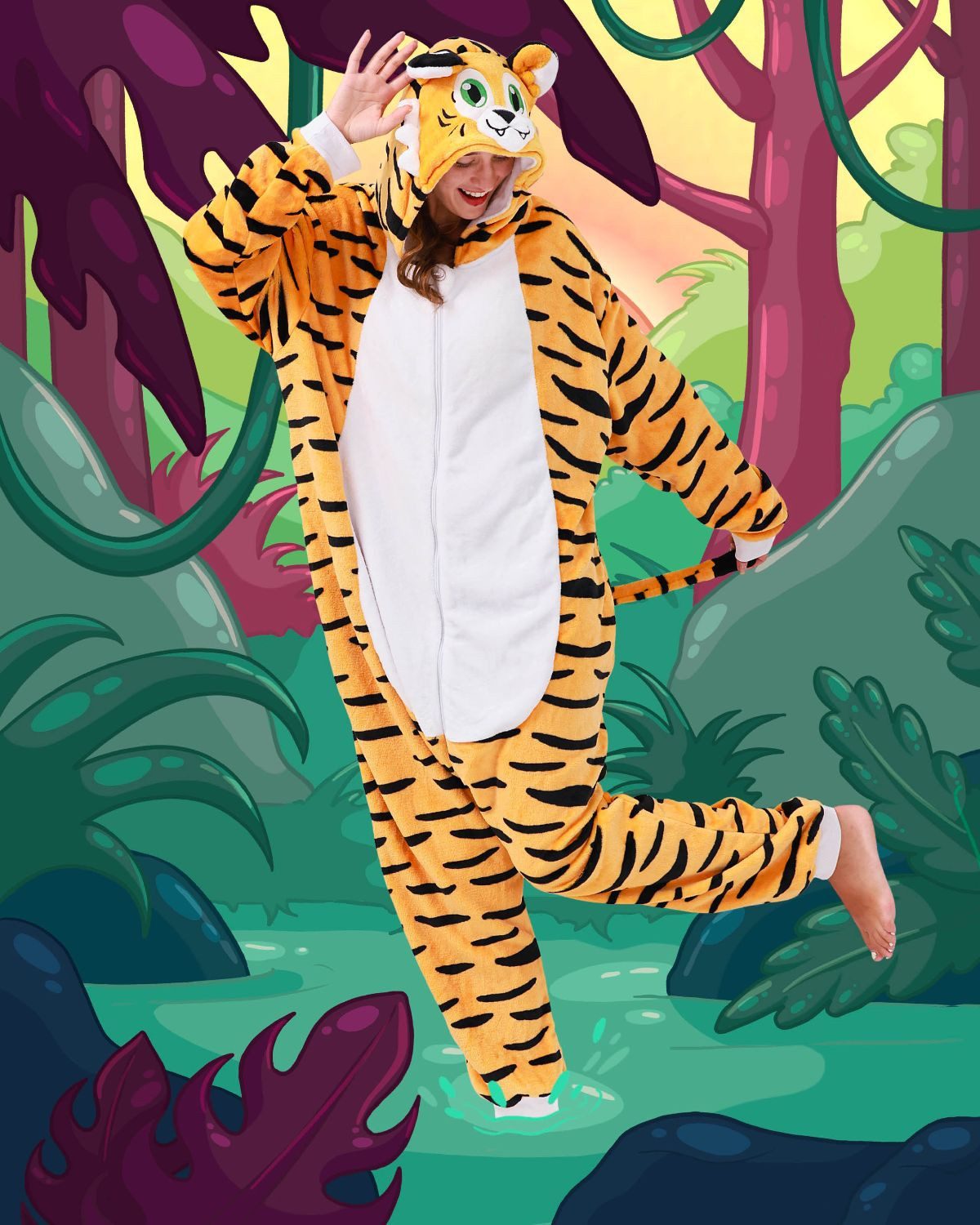 Corimori Partyanzug Flauschiges Tiger-Kostüm mit Haarreif, Jumpsuit, Pyjama günstig online kaufen