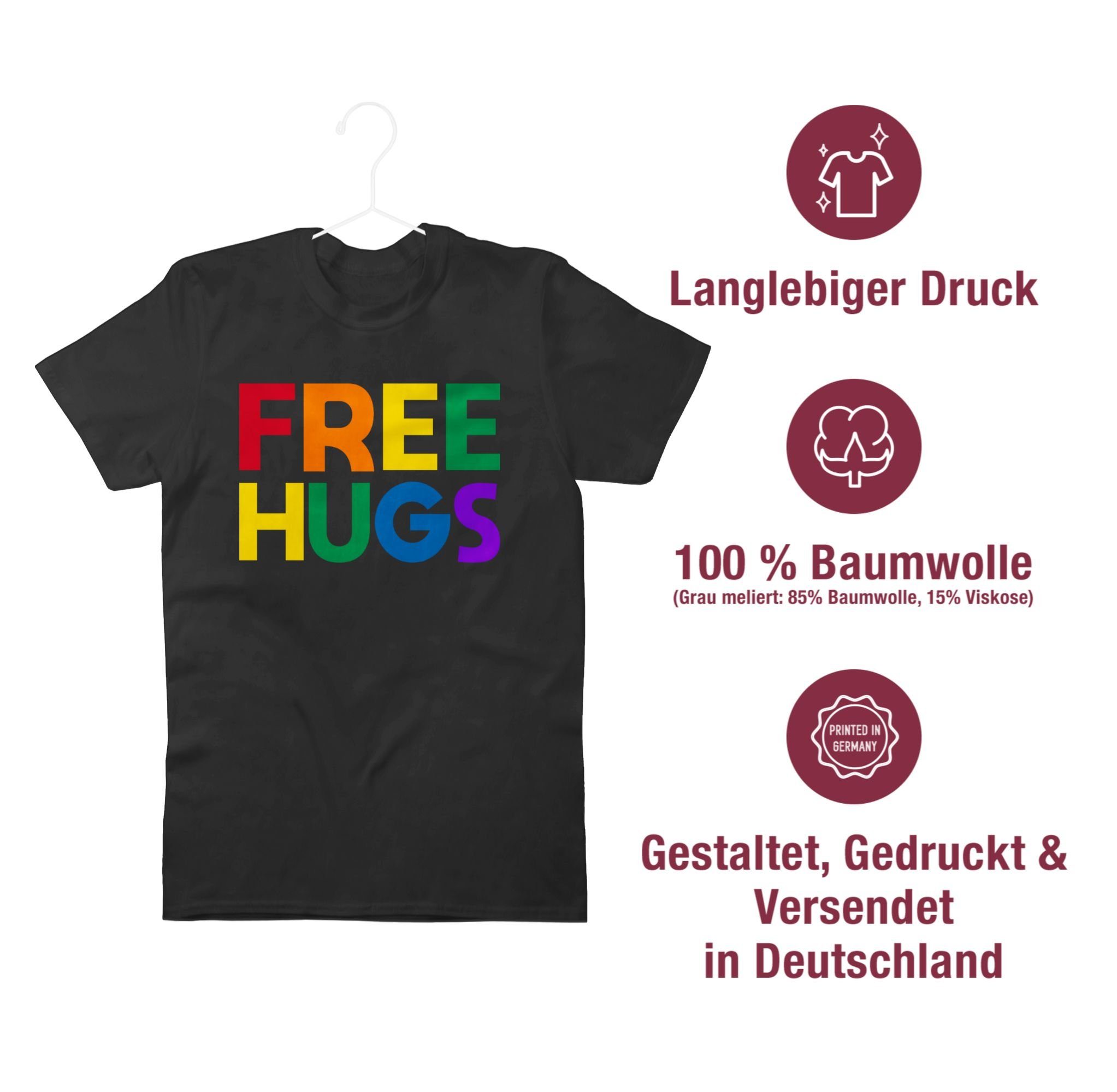 T-Shirt Hugs 1 - LGBT Lettering Shirtracer Schwarz Kleidung Free Schriftzug