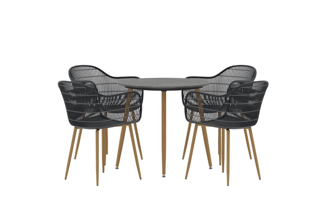 Venture Home Garten-Essgruppe Anafi Gartenset Tisch 80x80cm 4 Stühle schwarz., (5-tlg)