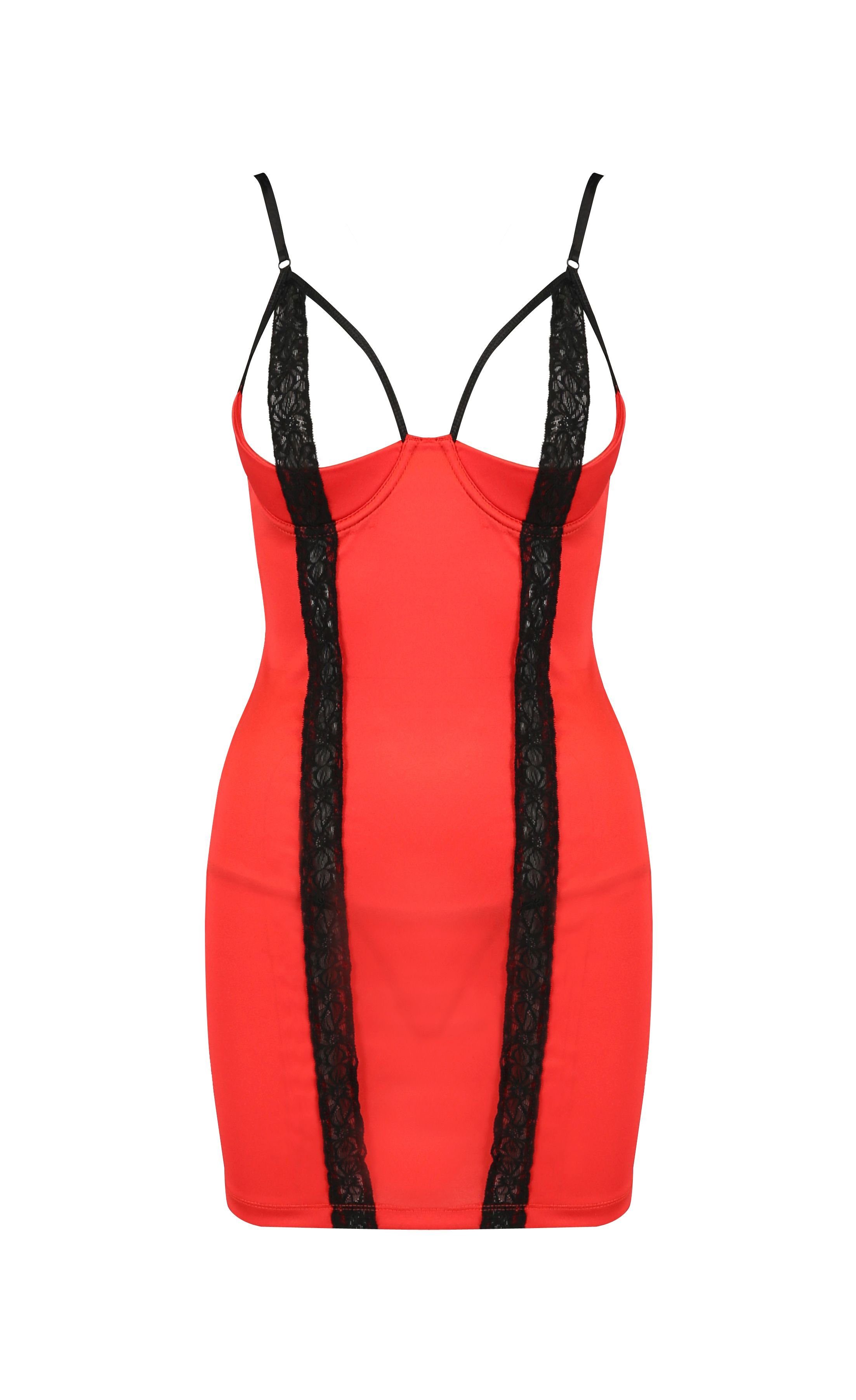 Passion Spitzenkleid Minikleid Femmina rot schwarz Satin Dessous mit Bügeln (2-tlg)