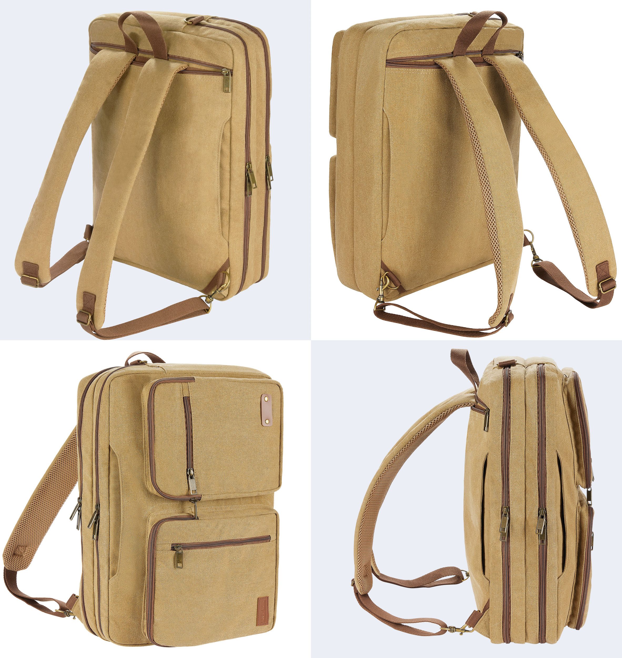 BRUBAKER Umhängetasche Vintage "Safari" - Poly Canvas Aktentaschen für Herren und Damen (3 in 1 Messenger Bag Tasche, 1-tlg., Braun), Retro Laptoptasche Businesstasche mit Rucksackfunktion